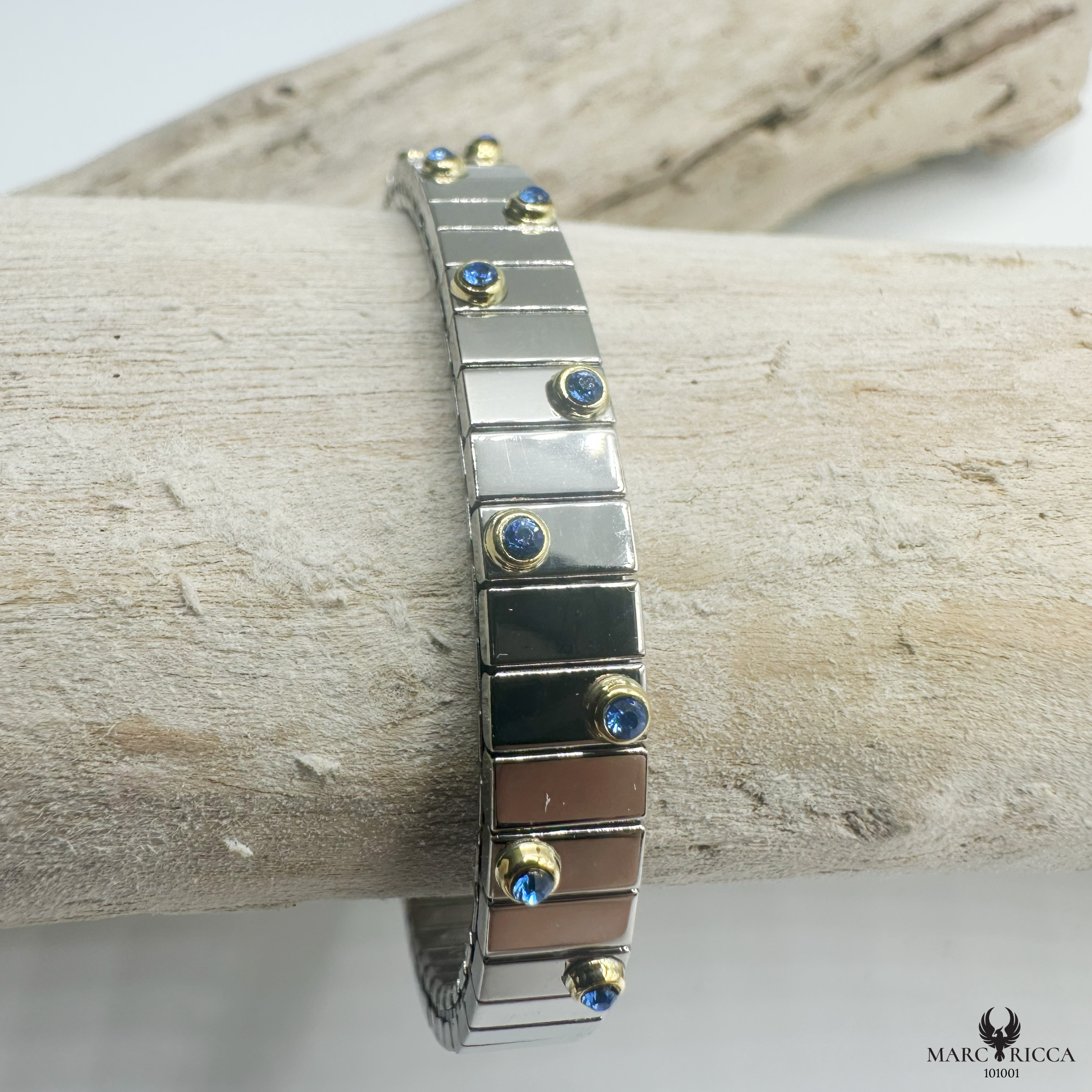 Bracelet Acier & Or Cristal Bleu Extensible