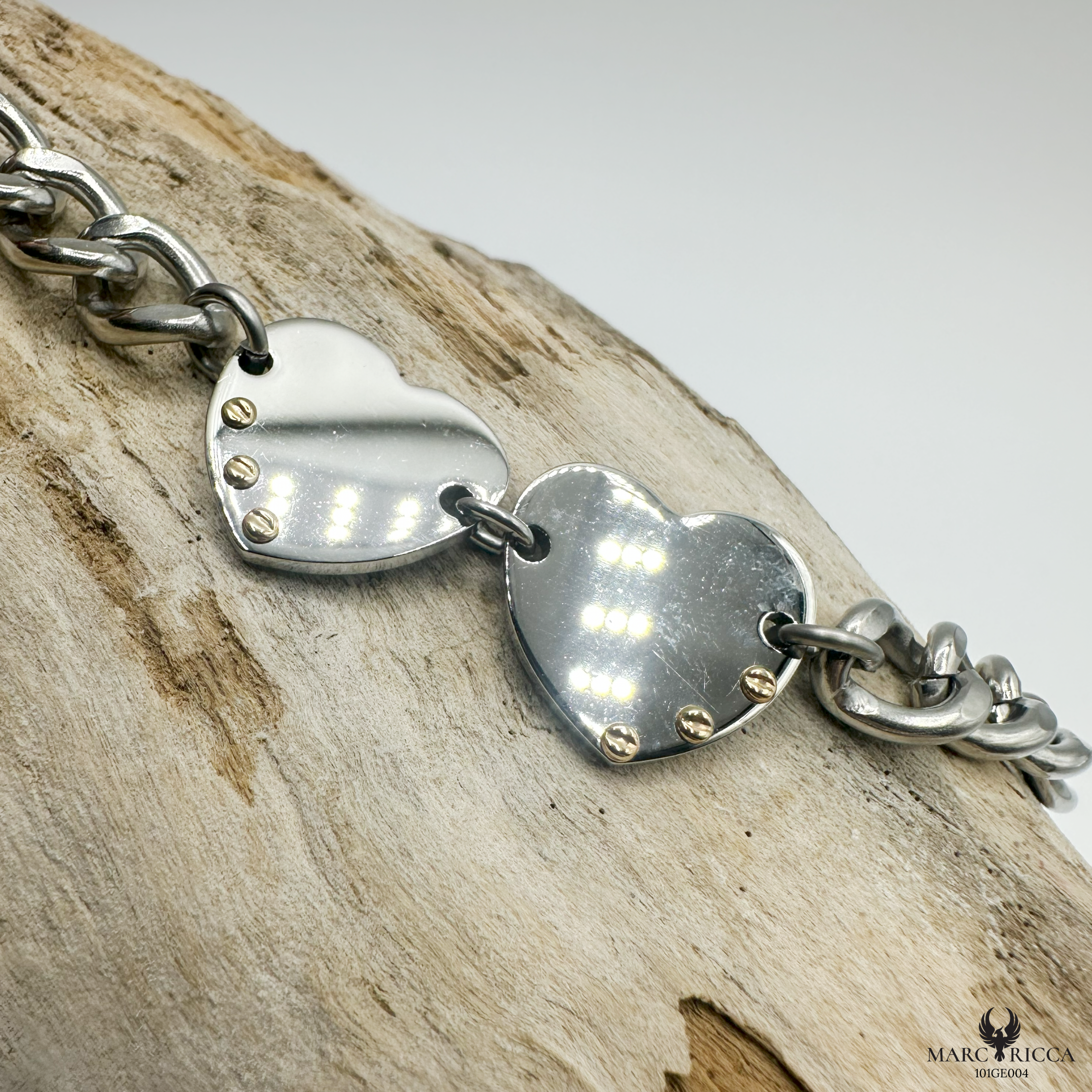 Bracelet Acier Or Maillons & Double Cœur