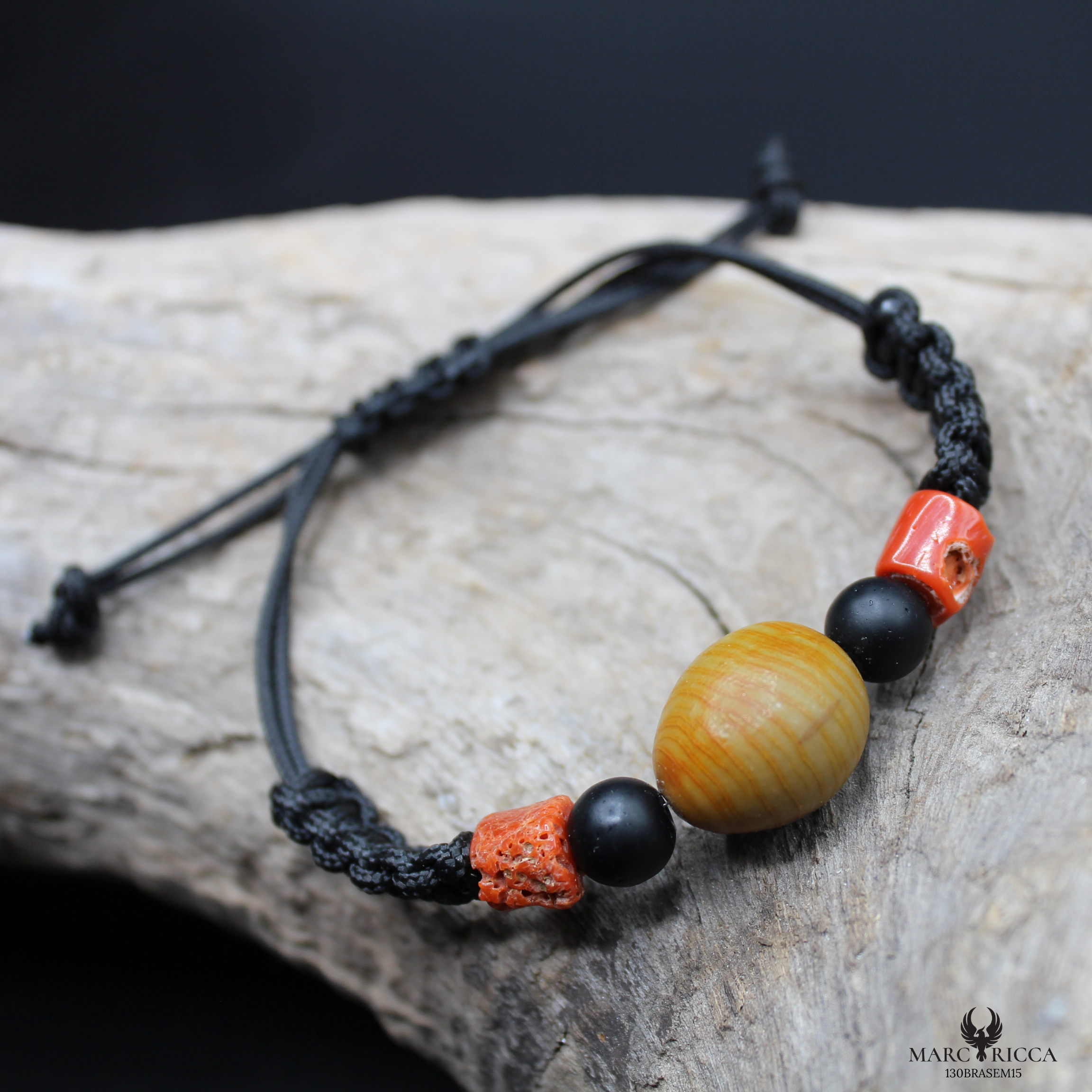 Bracelet Cordon Corail Graine Canique Orangé & Bakélite