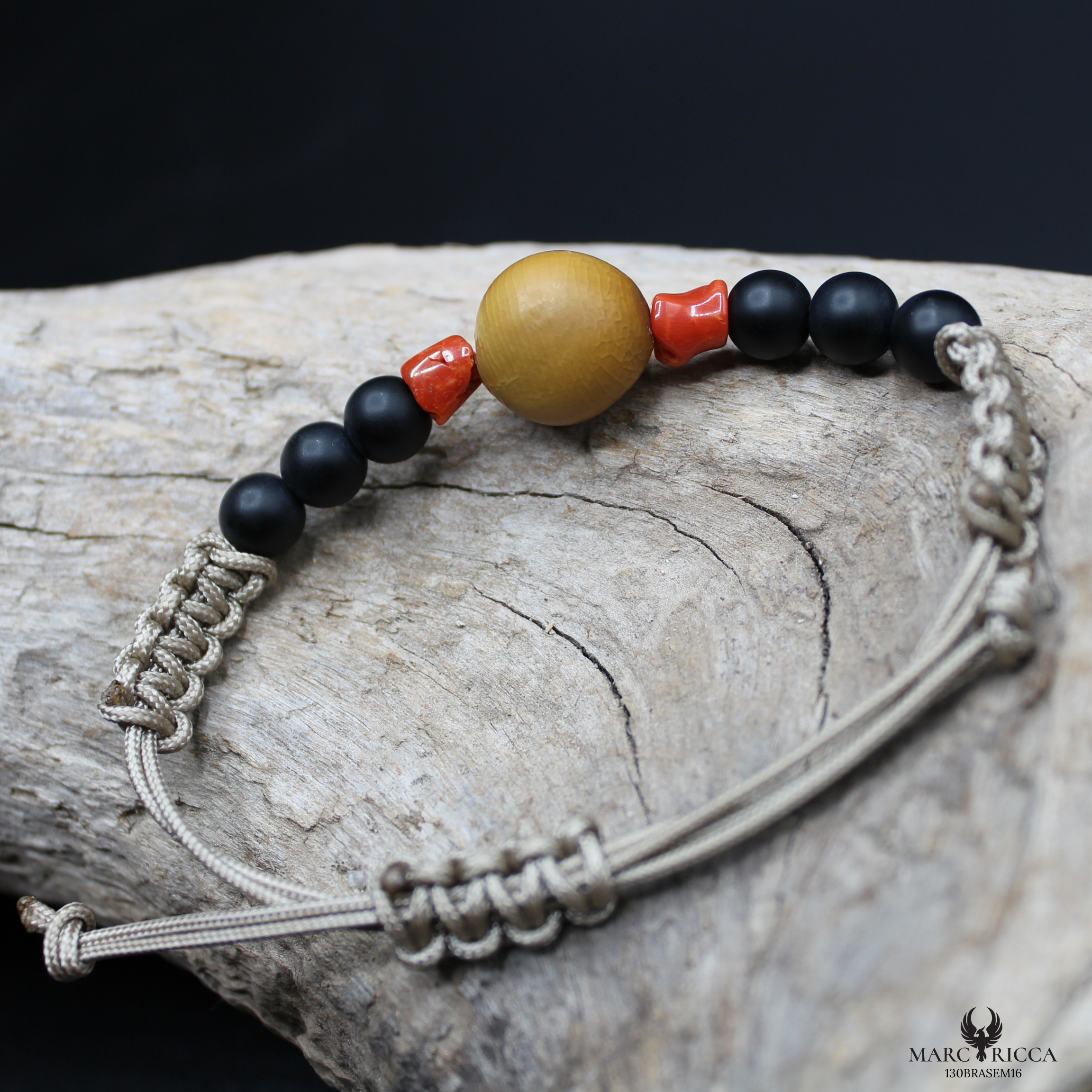 Bracelet Cordon Corail Graine Canique Orangé & Bakélite