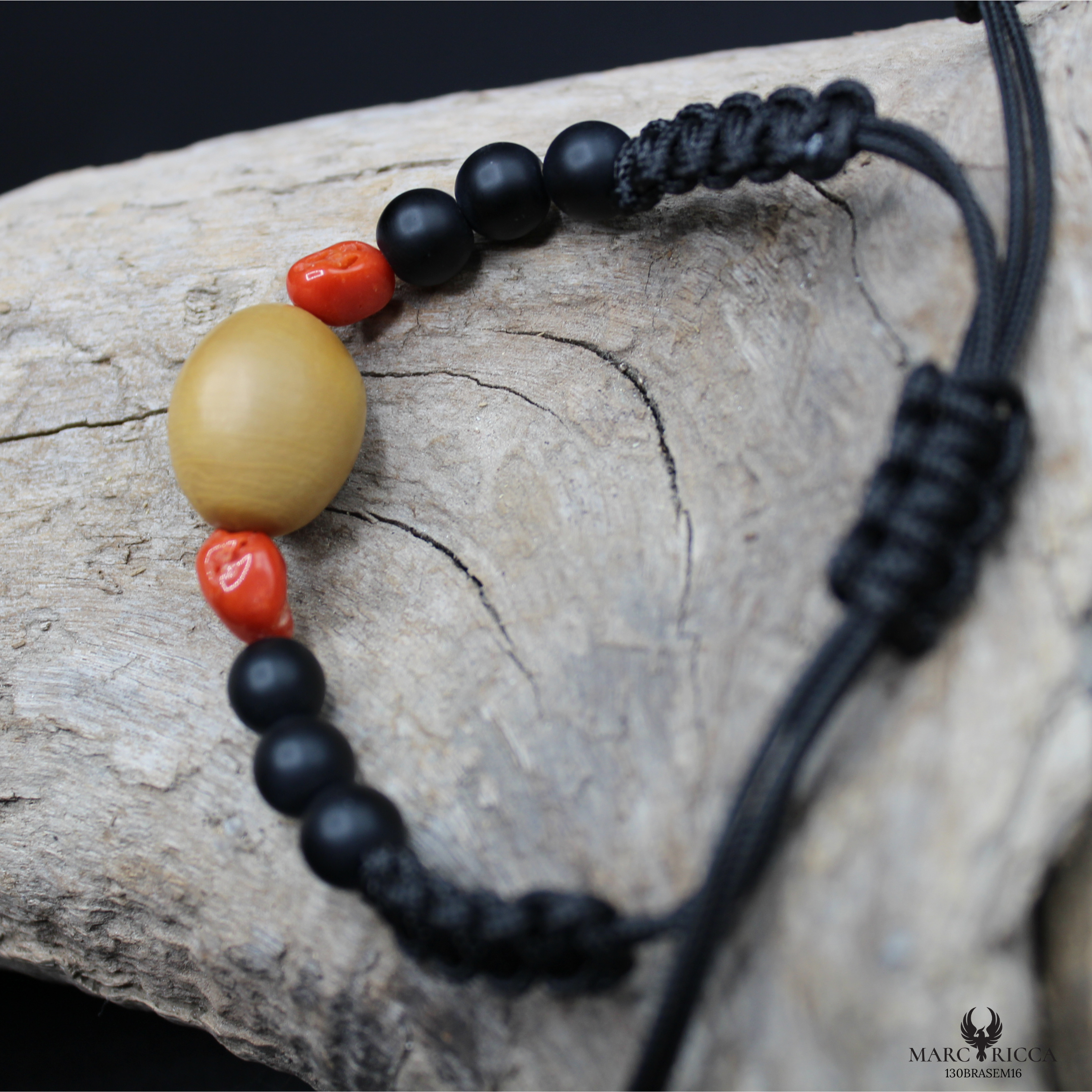 Bracelet Cordon Corail Graine Canique Orangé & Bakélite