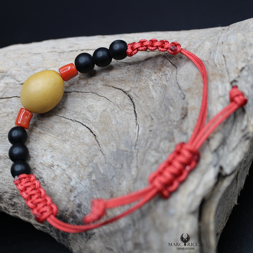 Bracelet Cordon Corail Graine Canique Orangé & Bakélite