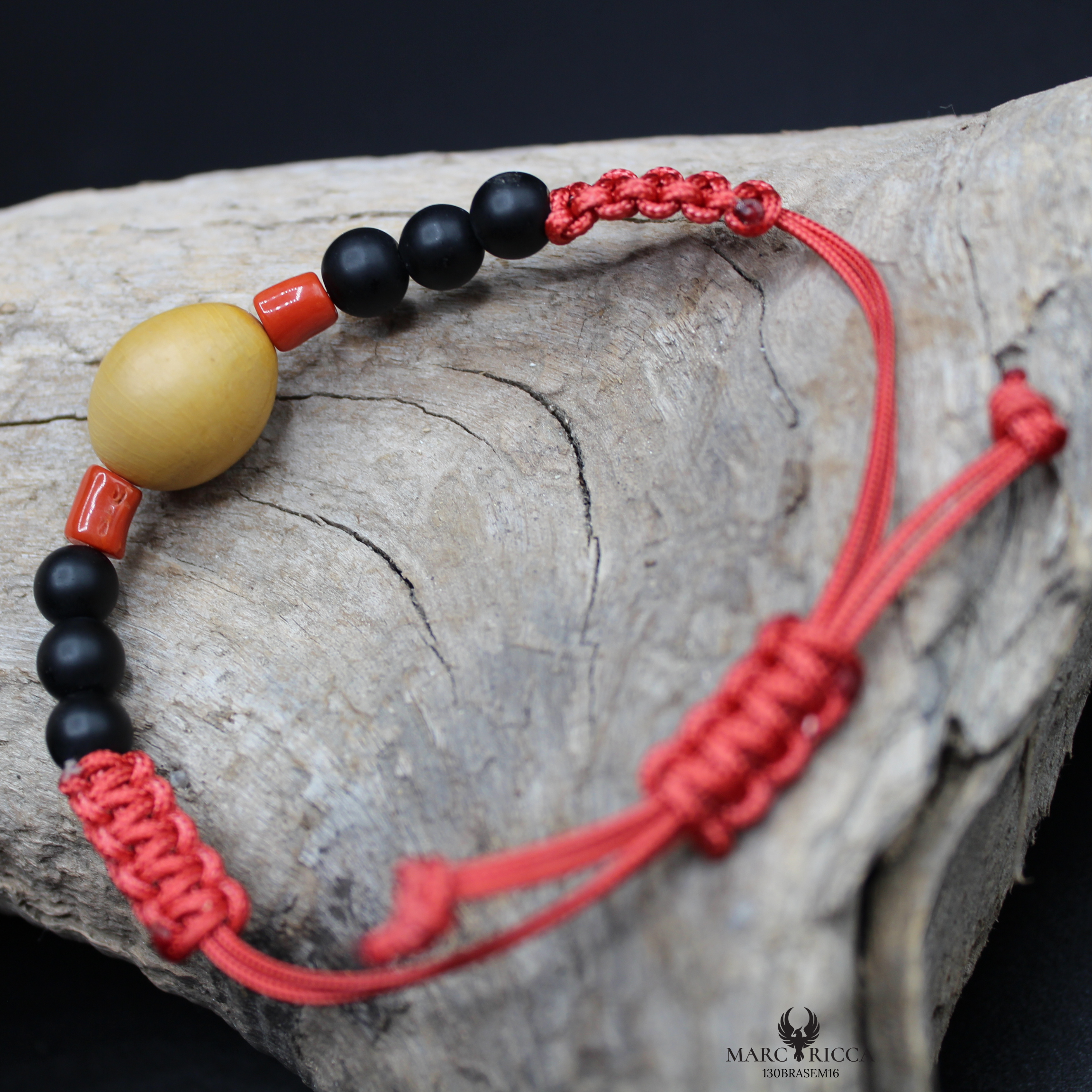 Bracelet Cordon Corail Graine Canique Orangé & Bakélite
