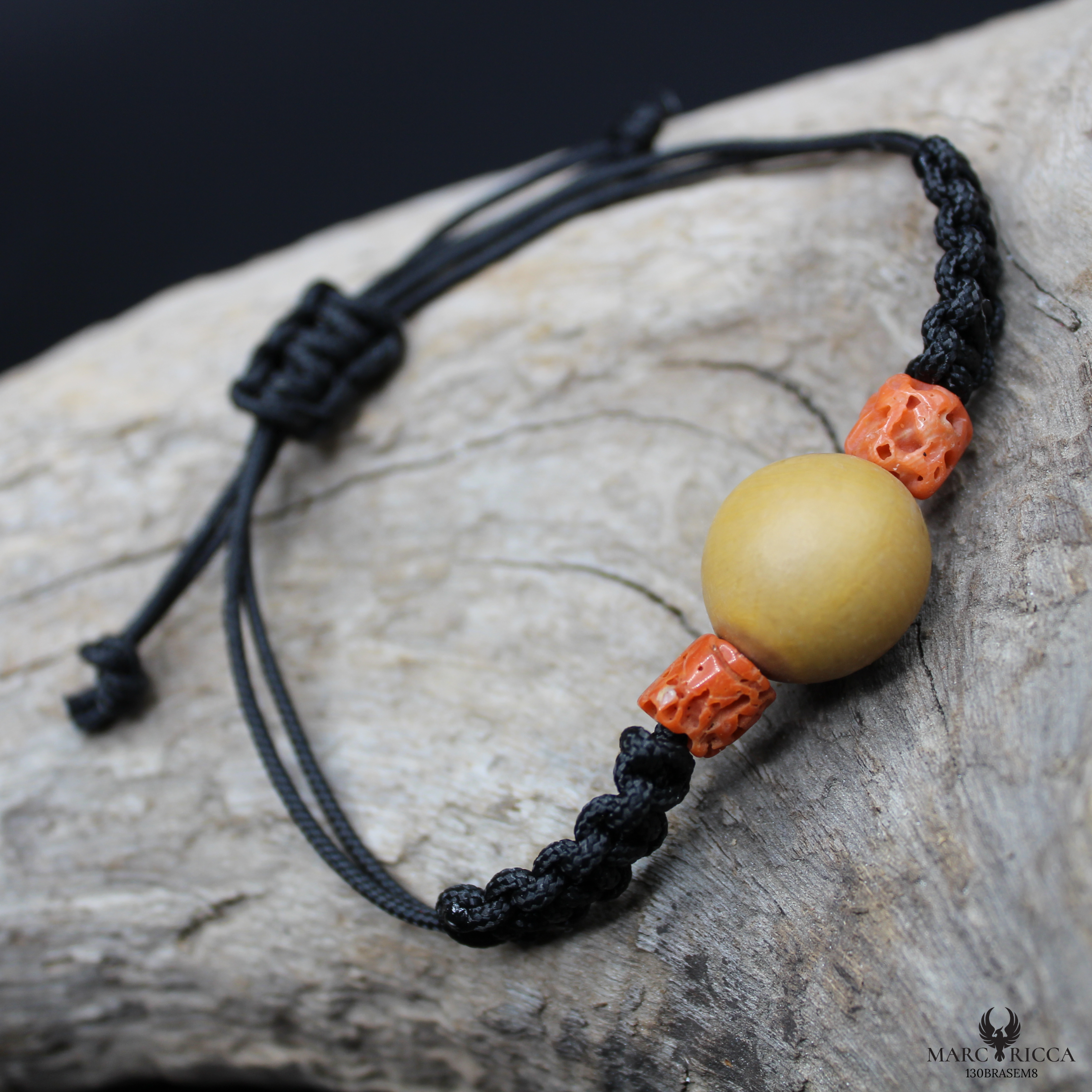 Bracelet Cordon Corail Graine Canique Orangé