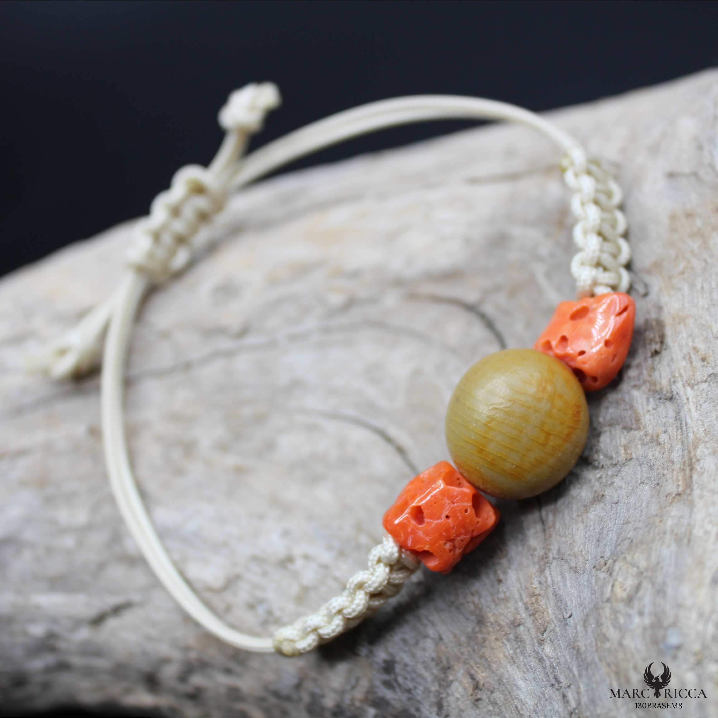 Bracelet Cordon Corail Graine Canique Orangé