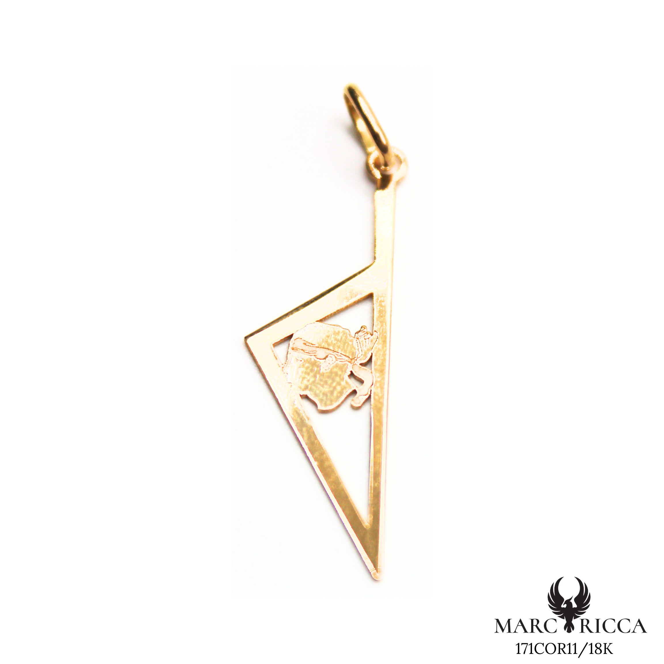 Pendentif Or Corse Stylisée Creuse & Tête de Maure 18 ou 9 carats