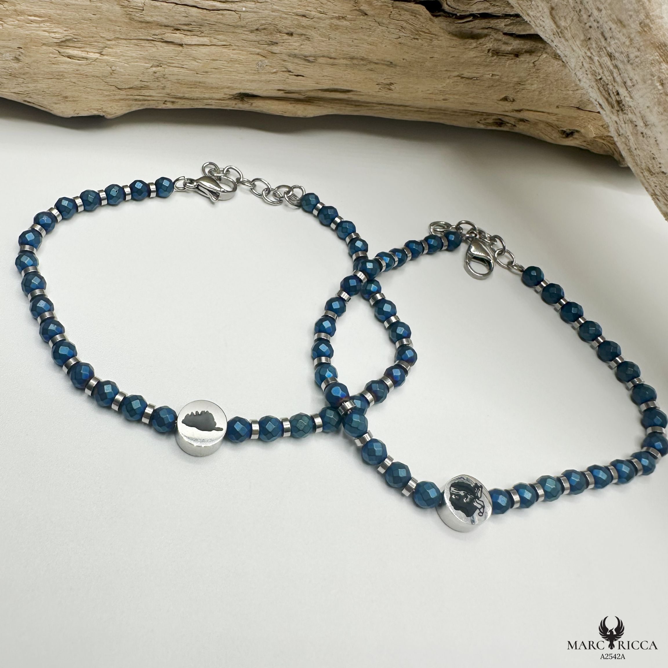 Bracelet Acier Cristal noir Corse & Tête de Maure