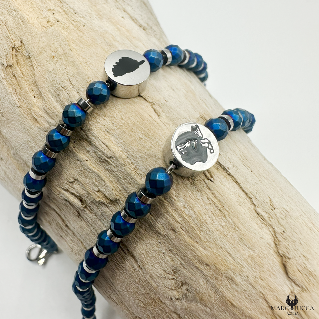 Bracelet Acier Cristal noir Corse & Tête de Maure