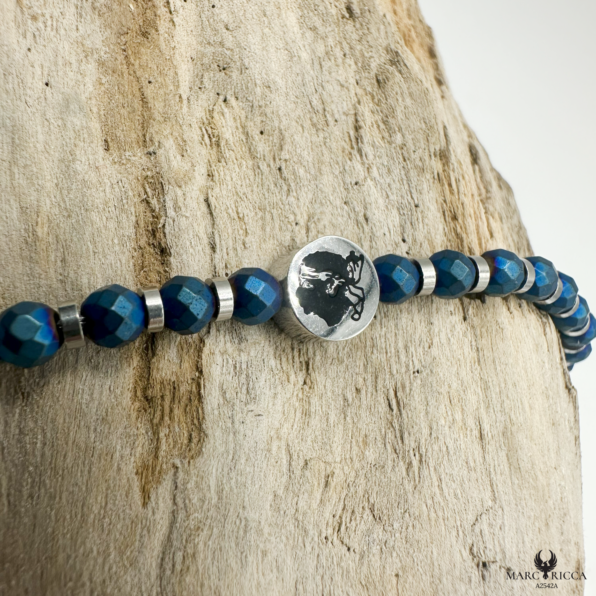 Bracelet Acier Cristal noir Corse & Tête de Maure
