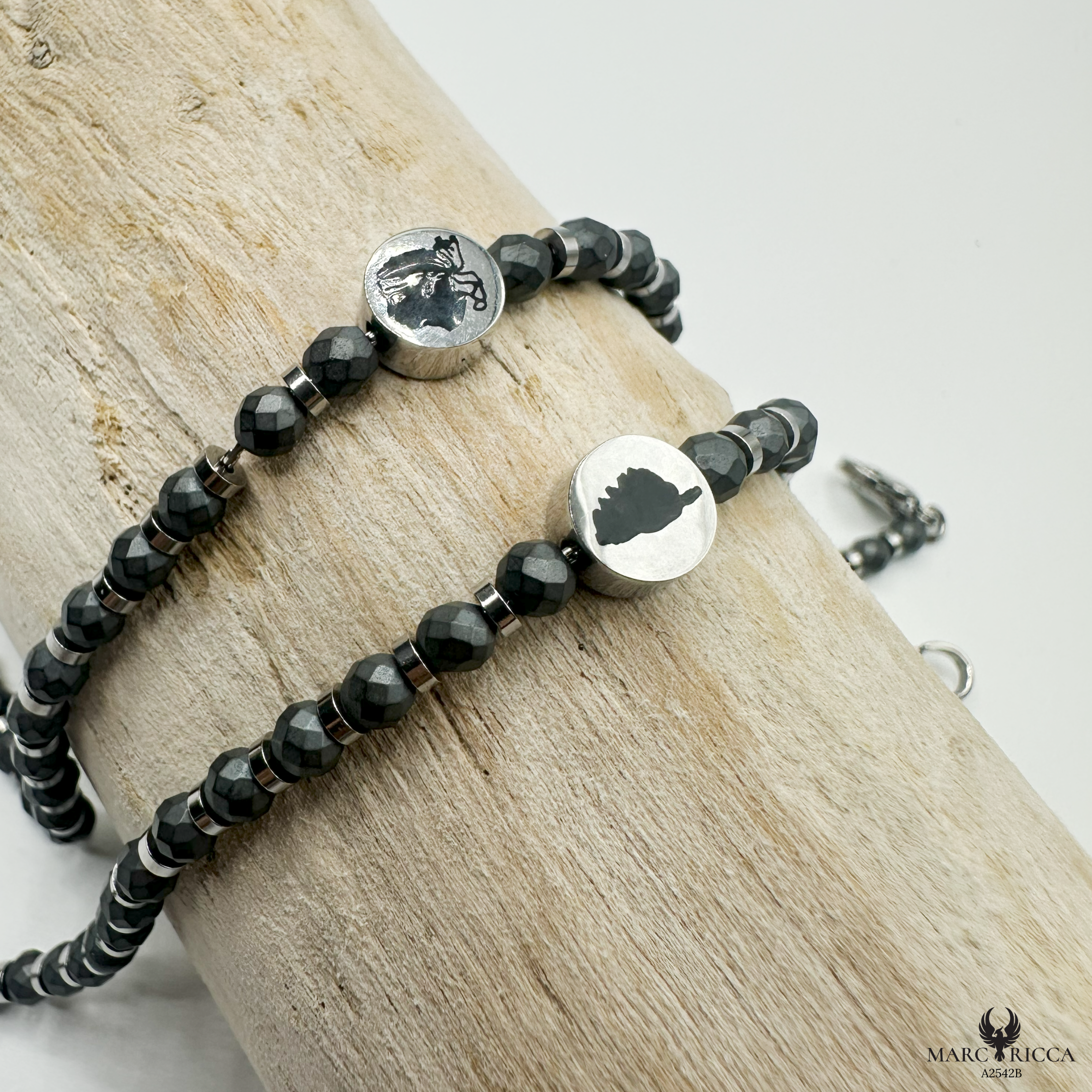 Bracelet Acier Cristal noir Corse & Tête de Maure