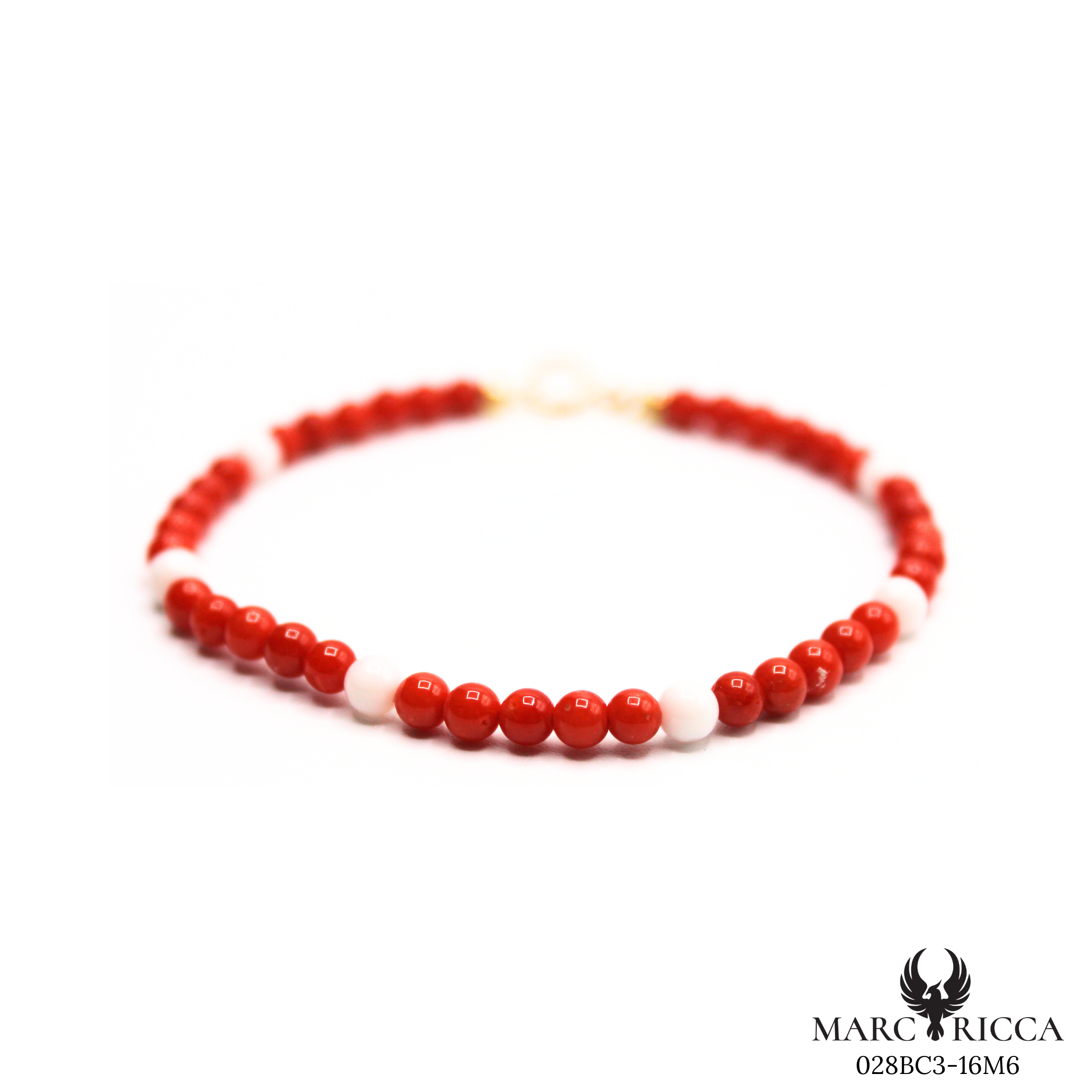 Bracelet Or Corail Perle Rouge & Blanche