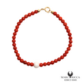 Bracelet Or Corail Perle Rouge et Blanche