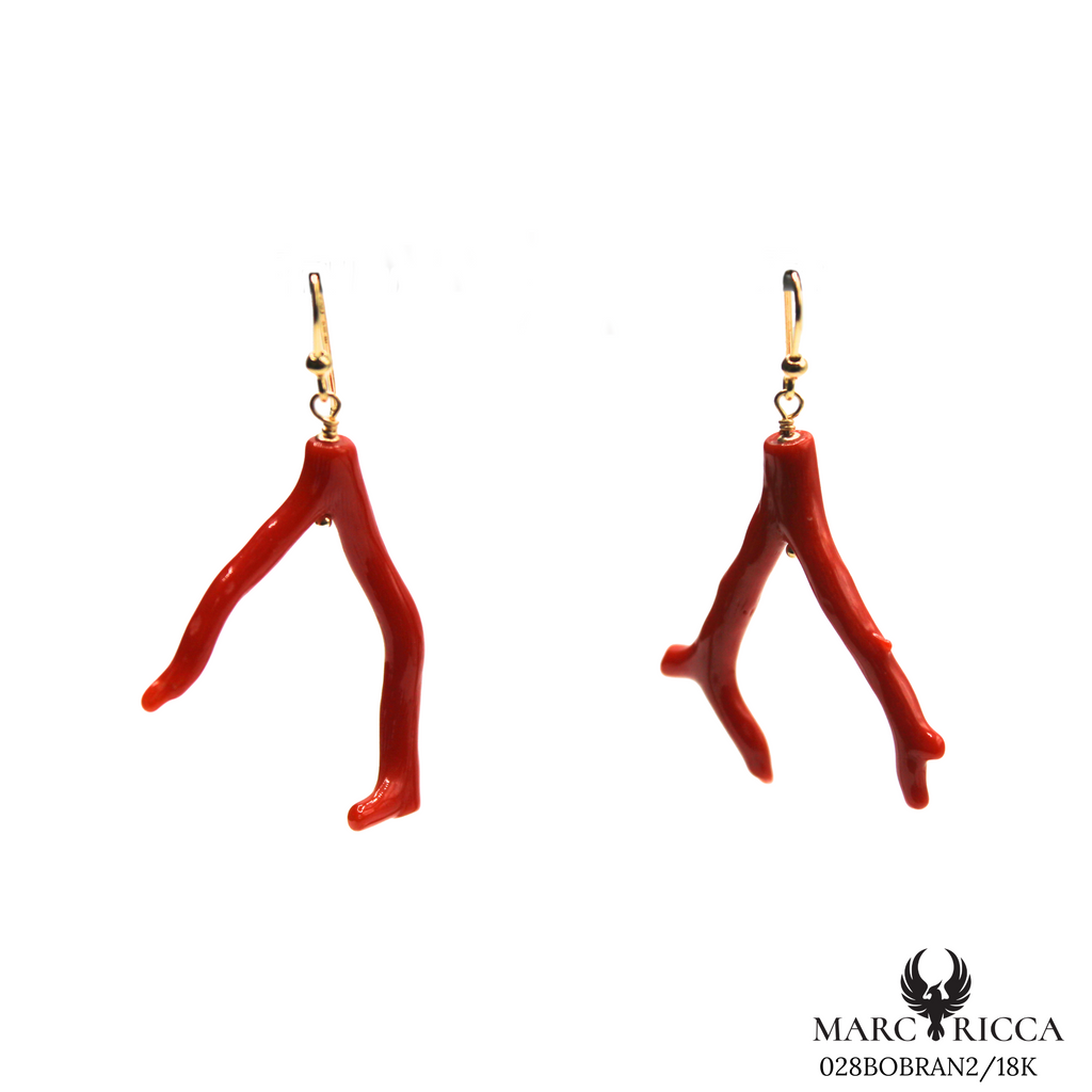 Boucles Or Corail Branche Pendante