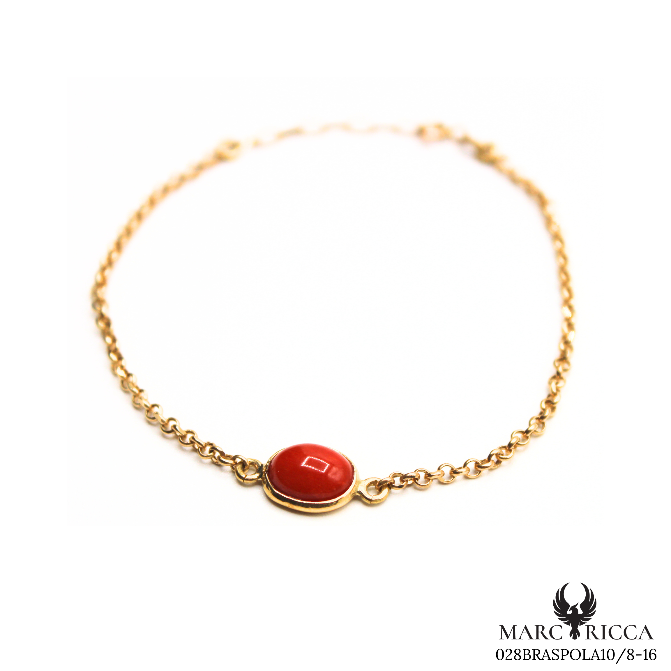 Bracelet Or Corail Cabochon Ovale