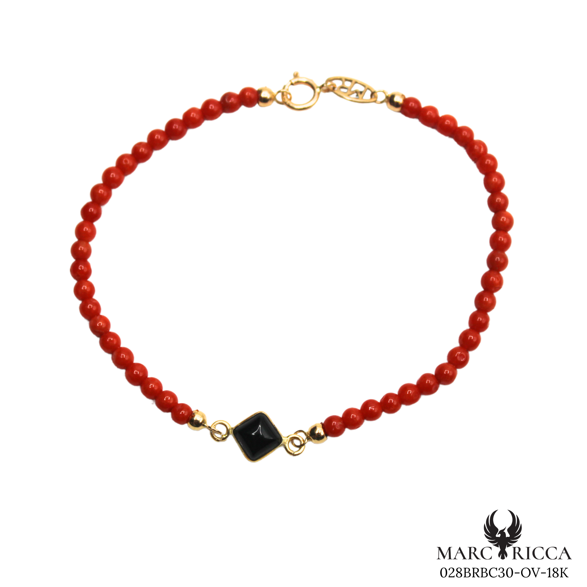 Bracelet Or Corail & Onyx Carrée