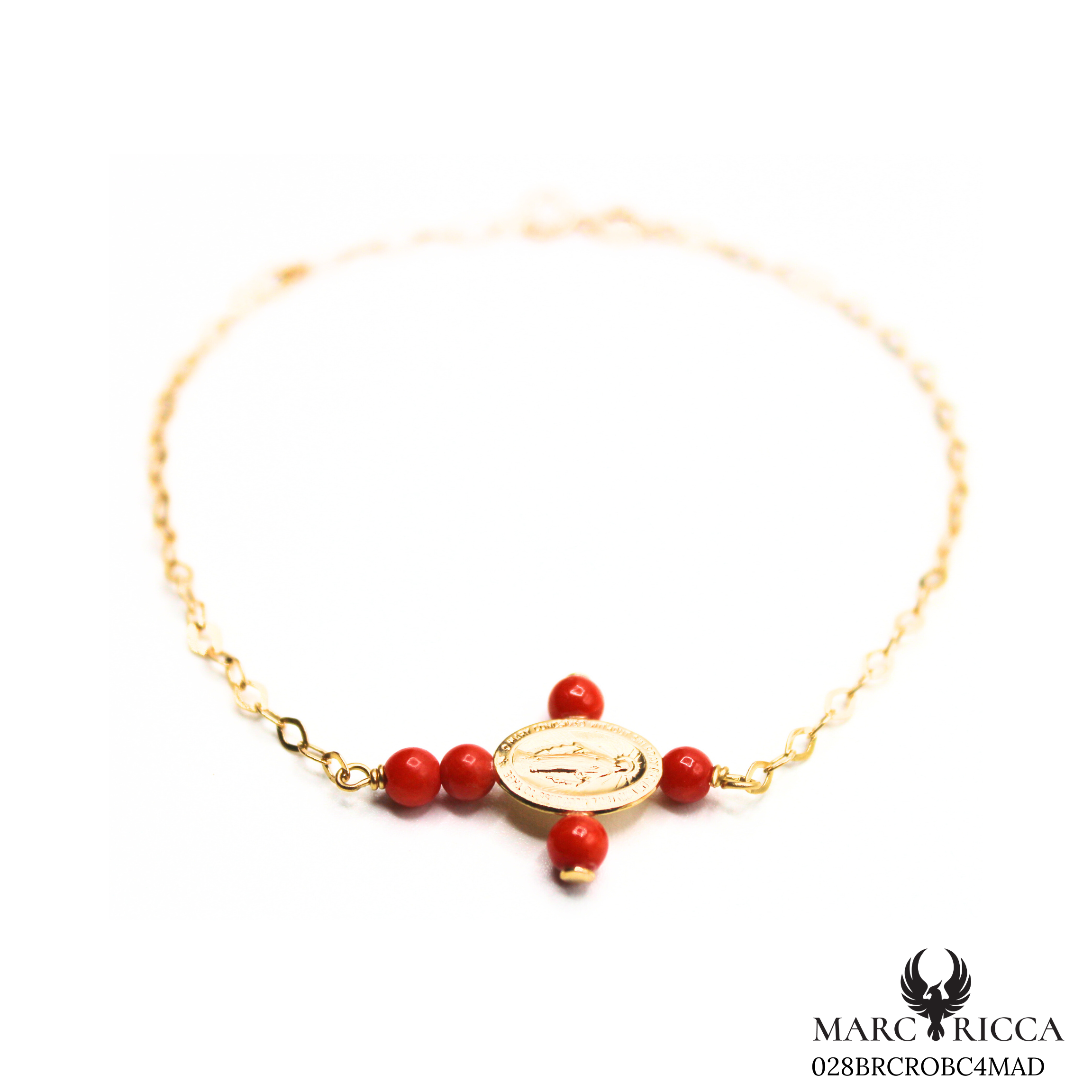 Bracelet Or Corail Perle Croix & Madone
