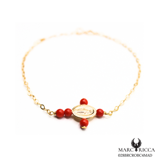 Bracelet Or Corail Perle Croix & Madone