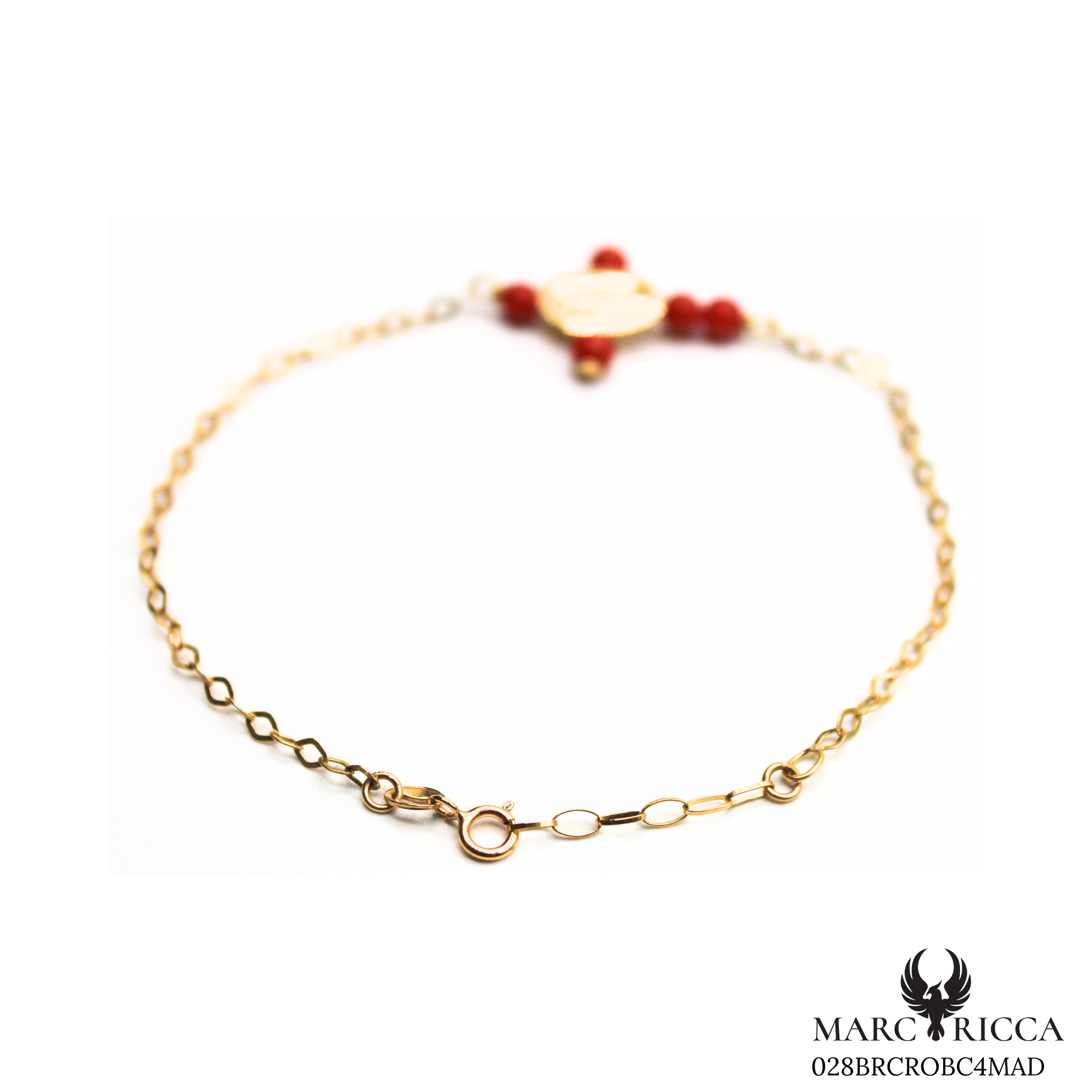 Bracelet Or Corail Perle Croix & Madone