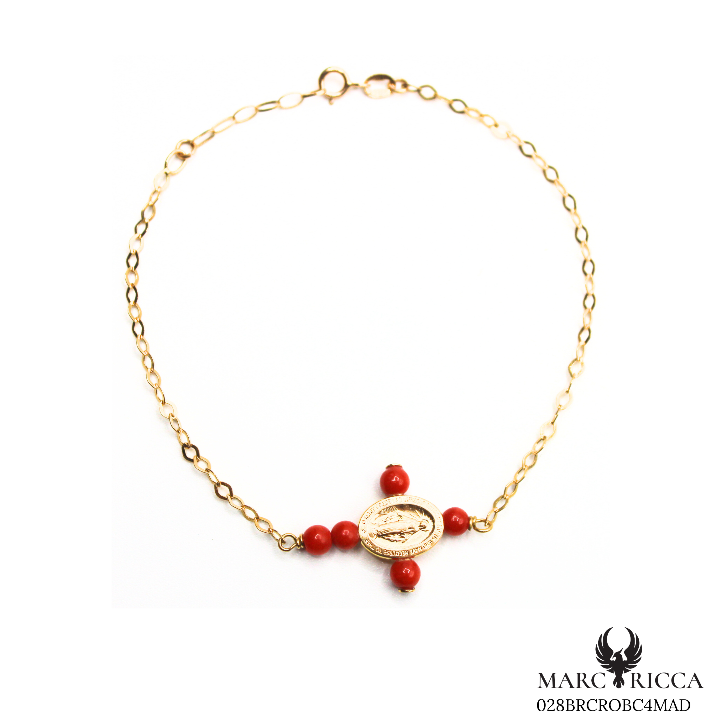 Bracelet Or Corail Perle Croix & Madone