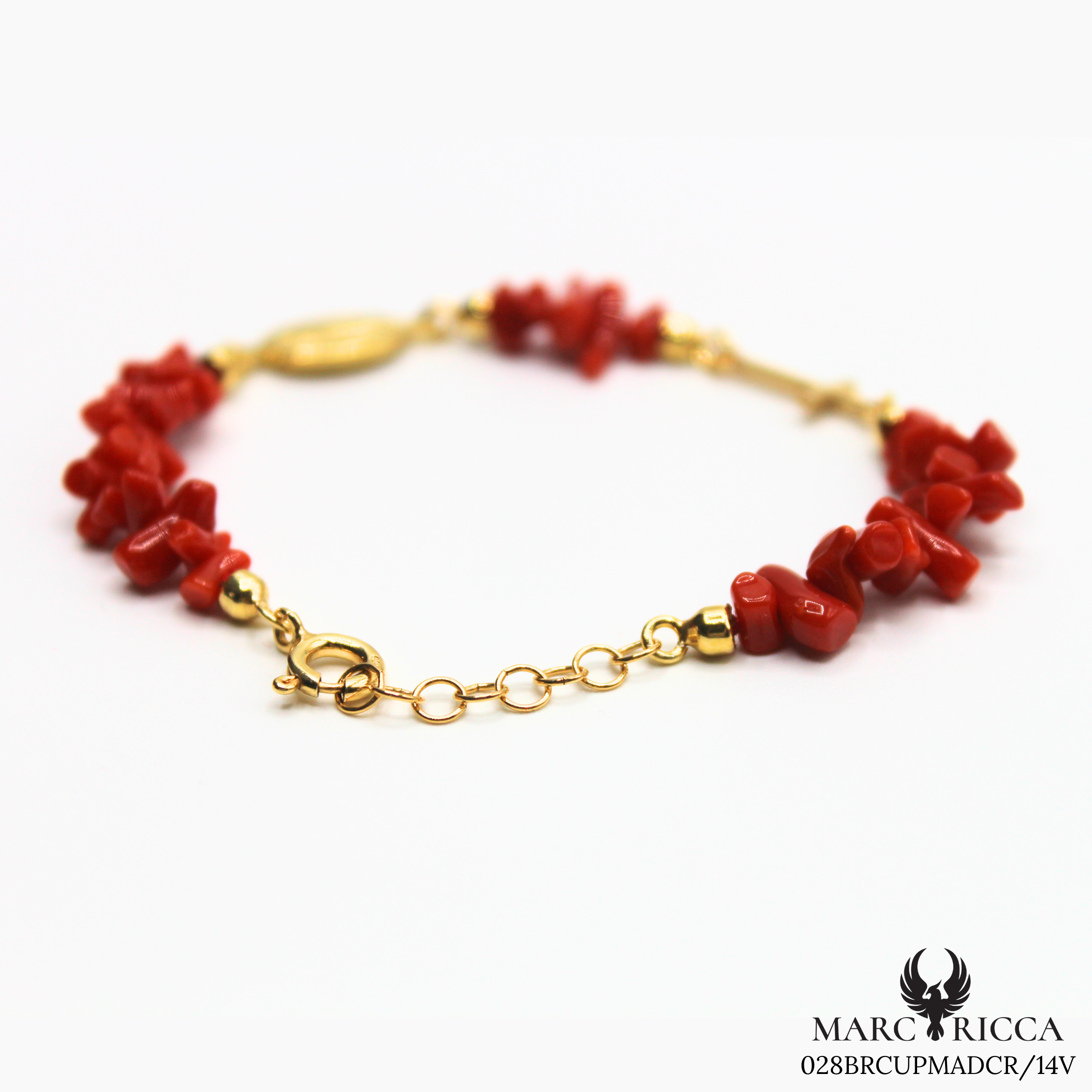 Bracelet Vermeil Corail Cupolino Avec Croix & Madone