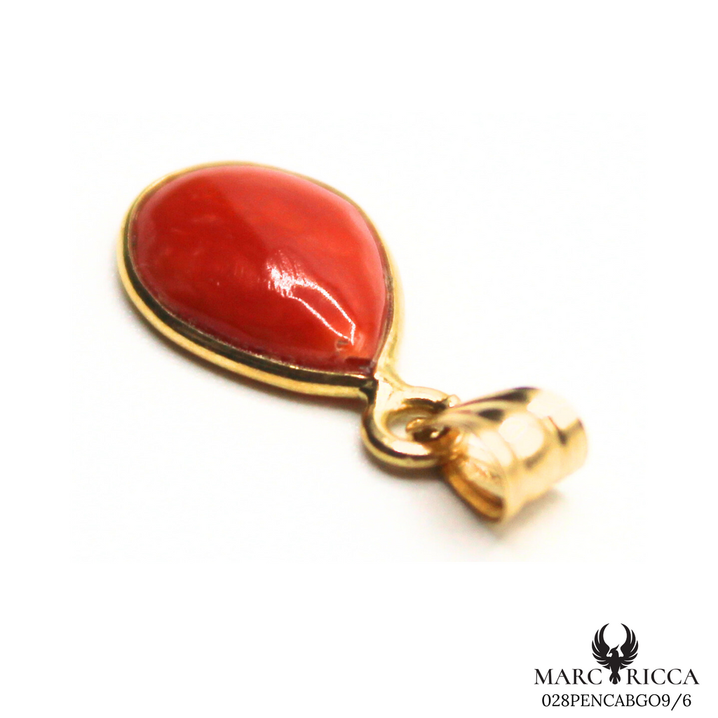 Pendentif Or Corail Cabochon Goutte 18 Carats
