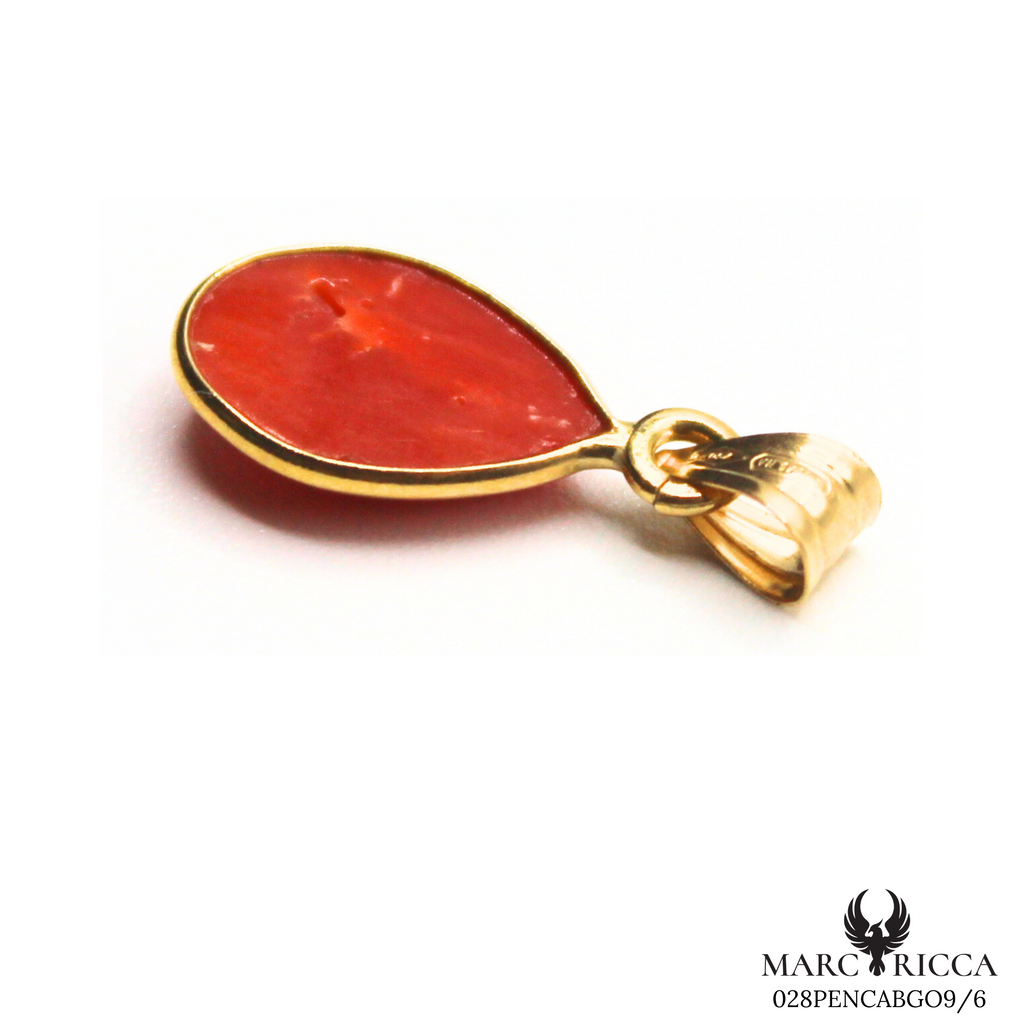 Pendentif Or Corail Cabochon Goutte 18 Carats