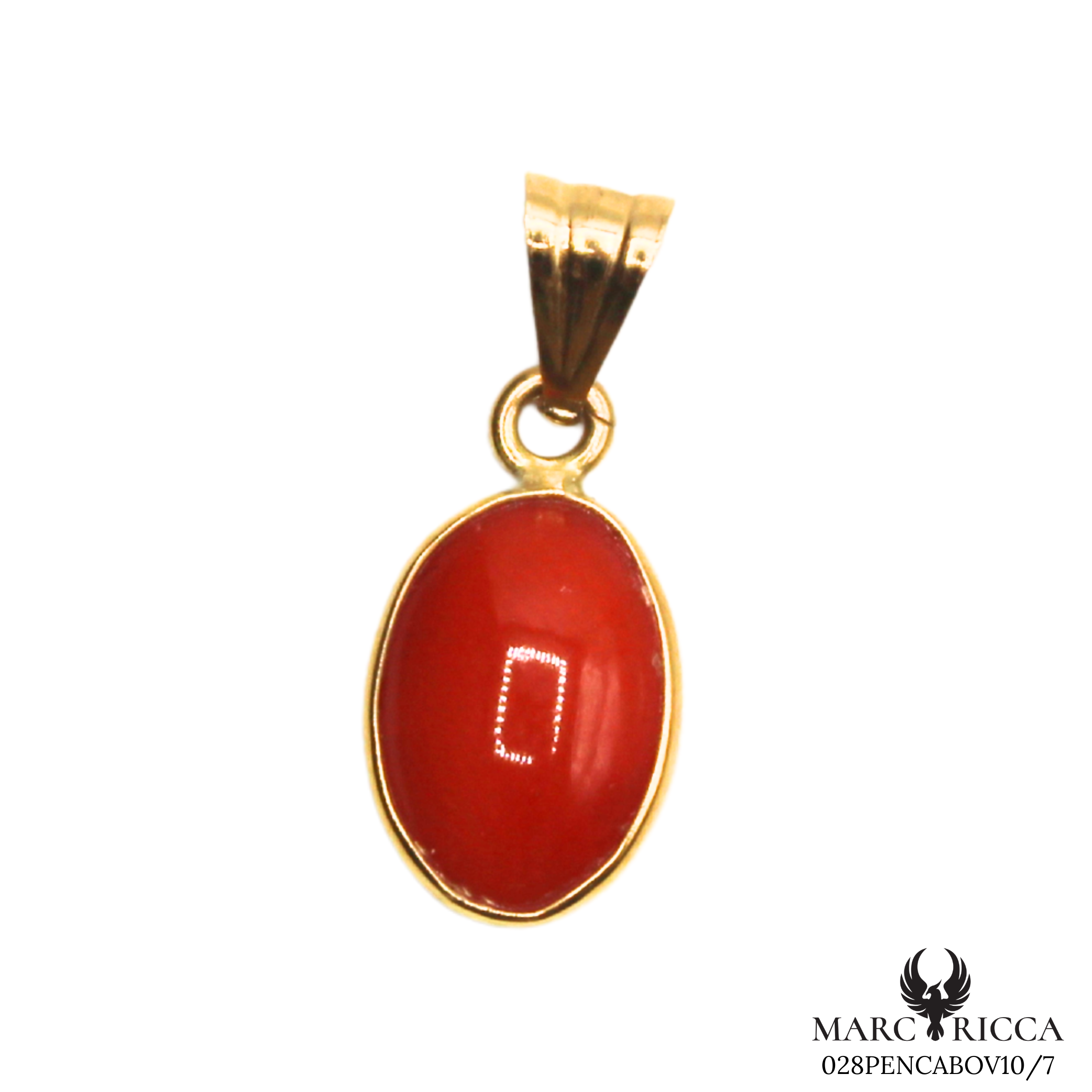 Pendentif Or Corail Cabochon Ovale 18 Carats