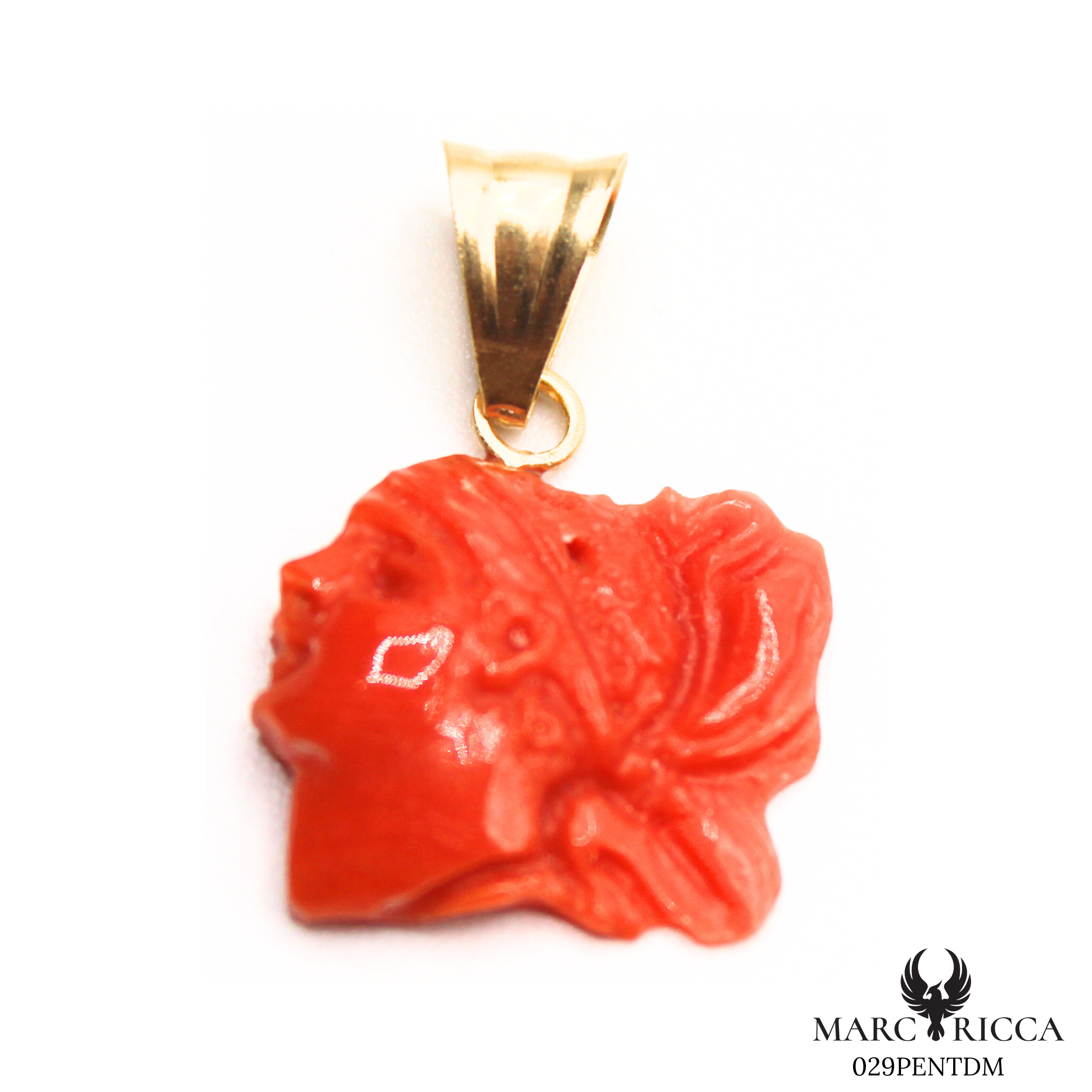 Pendentif Or Corail Tête de Maure Tigé Pièce Unique