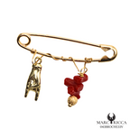 Broche Vermeil Corail & Mains Cornes