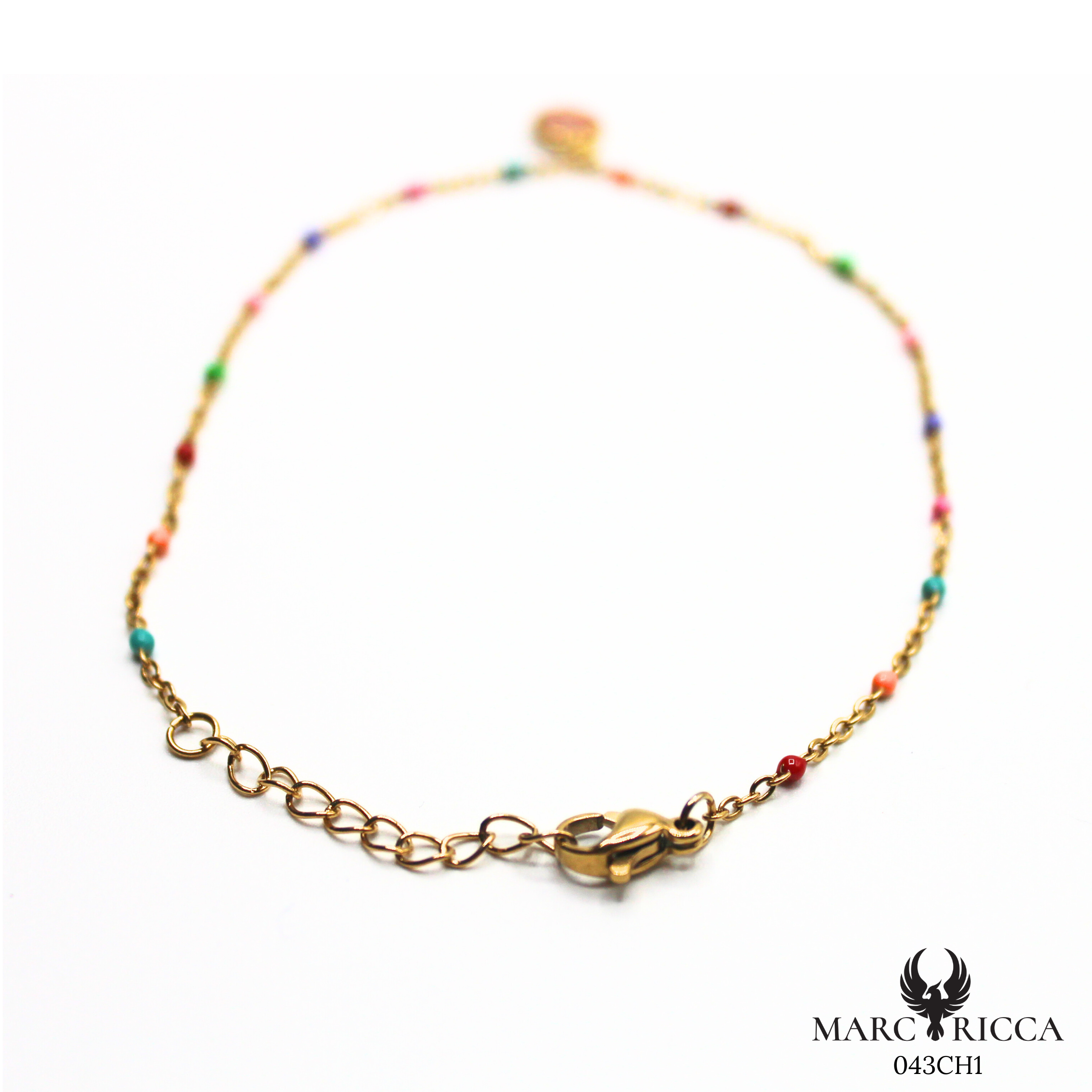 Bracelet Cheville Vermeil Oeil Sainte Lucie & Perle Résine