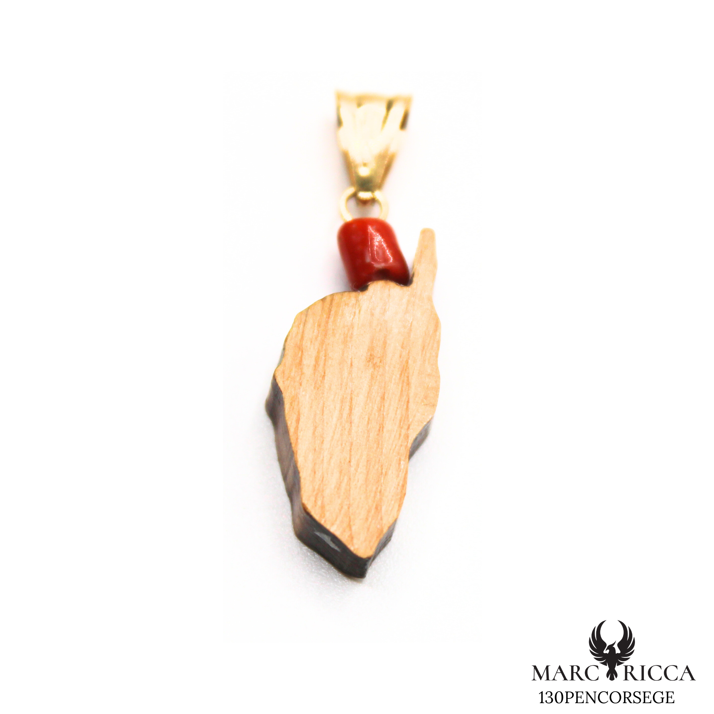 Pendentif Or Corail & Bois De Genévrier Pièce Unique