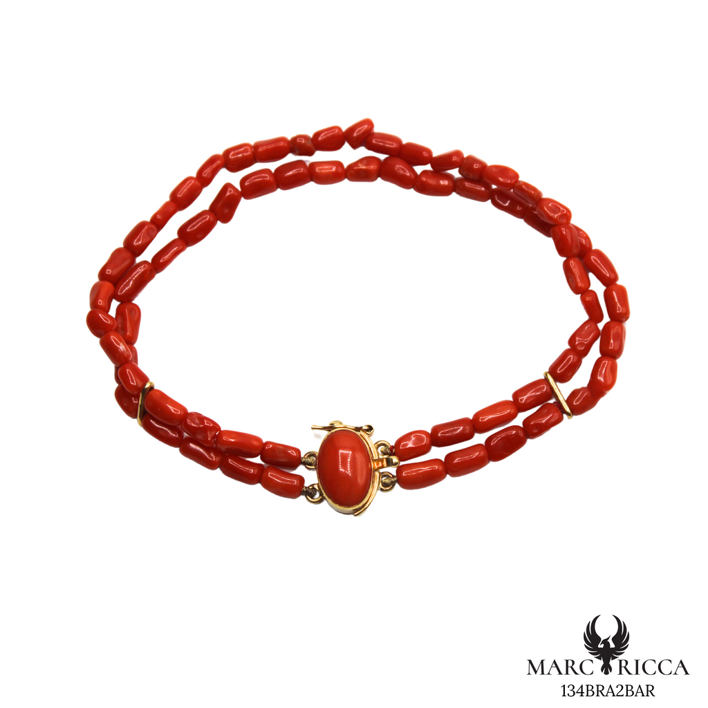 Bracelet Or Corail Cabochon & Tube 18 Carats