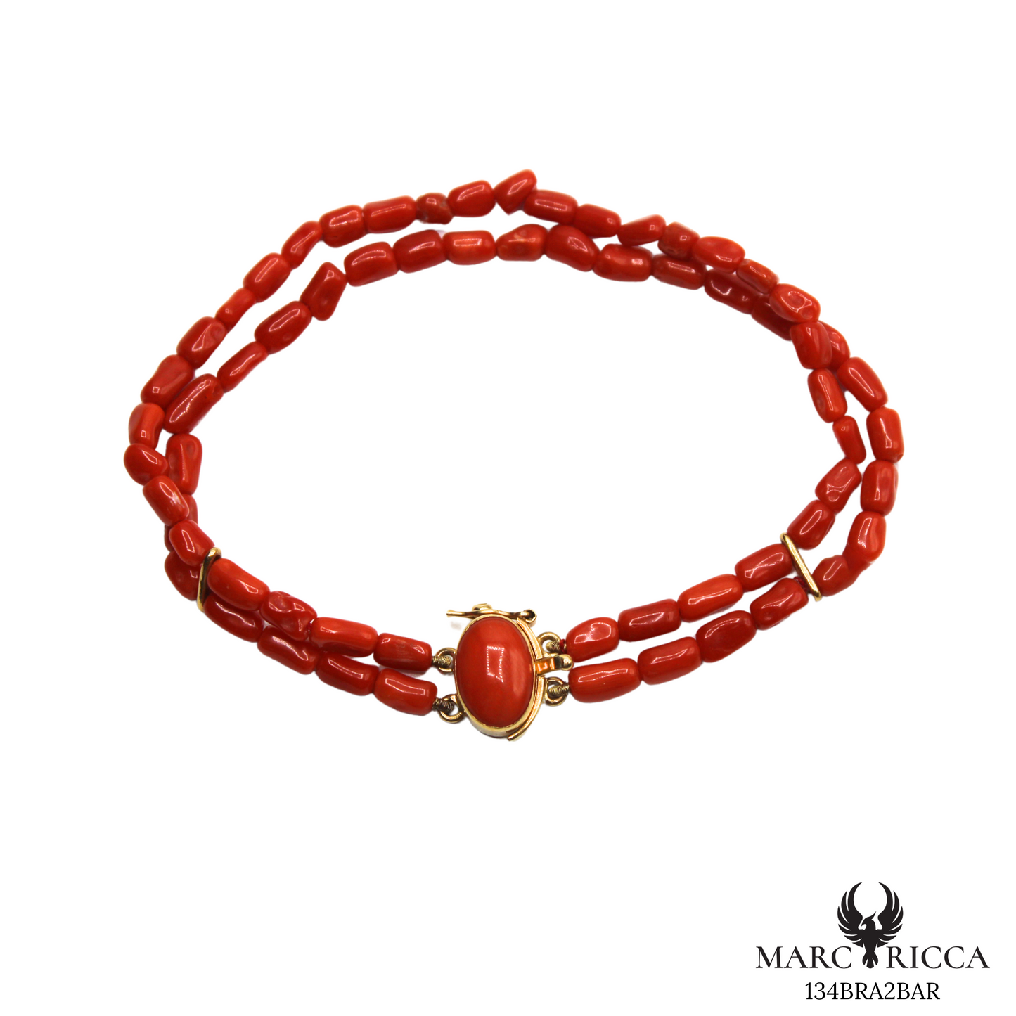 Bracelet Or Corail Cabochon & Tube 18 Carats