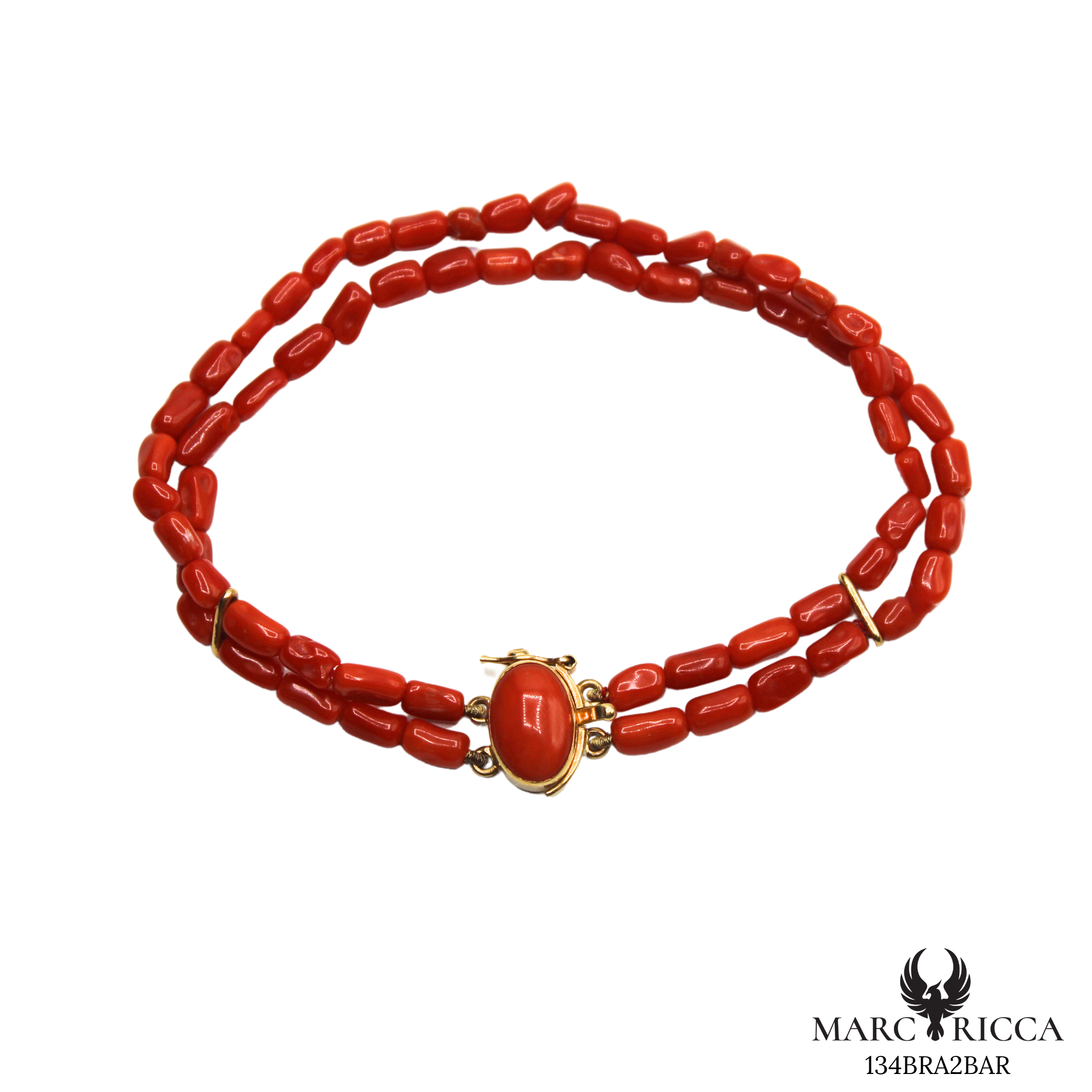 Bracelet Or Corail Cabochon & Tube 18 Carats
