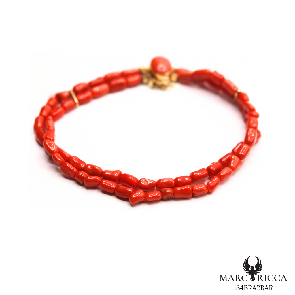 Bracelet Or Corail Cabochon & Tube 18 Carats