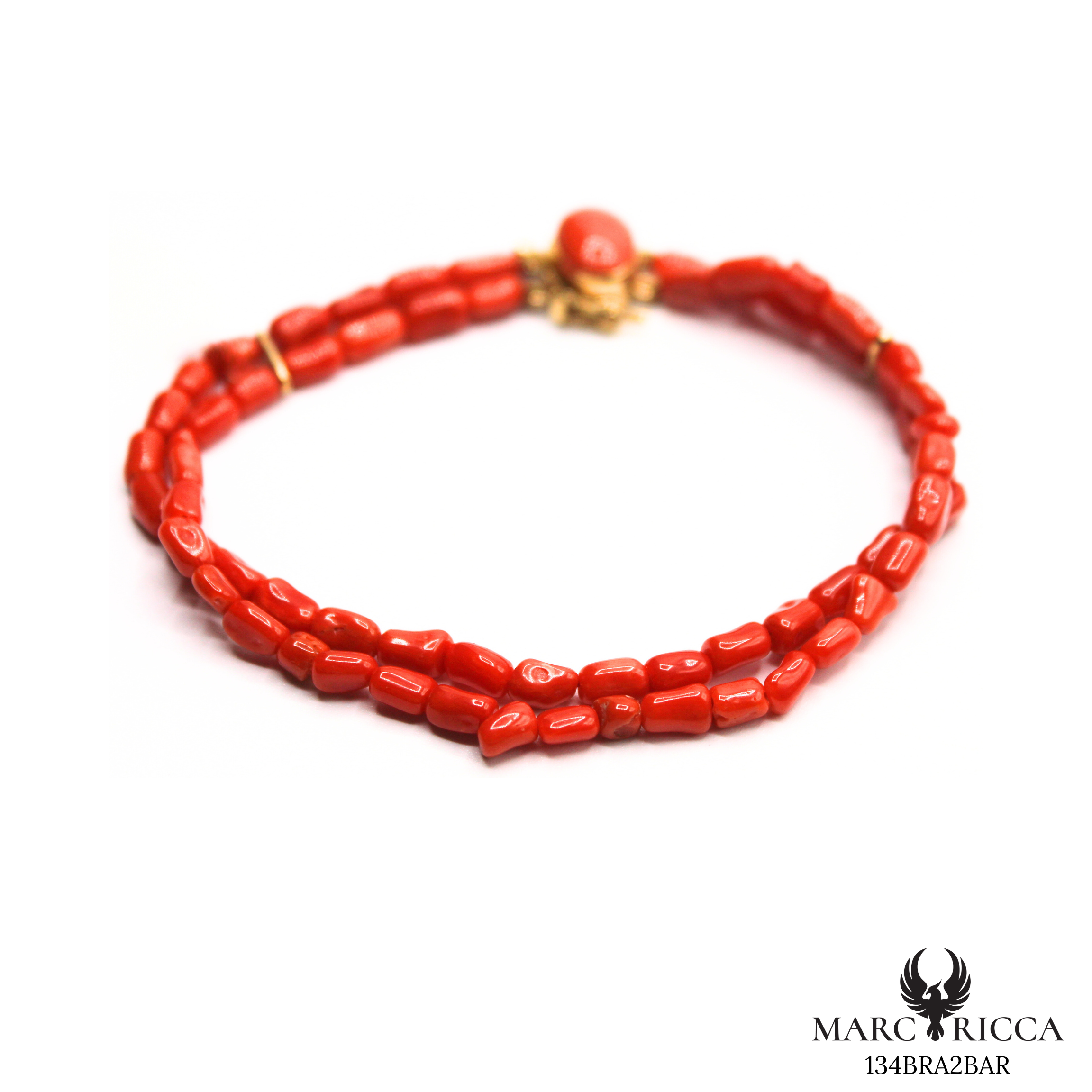 Bracelet Or Corail Cabochon & Tube 18 Carats