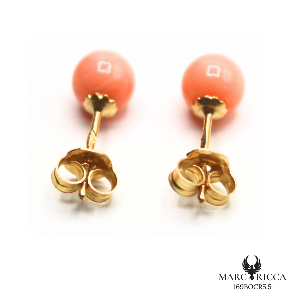 Boucles Or Corail Rose Perle 5mm
