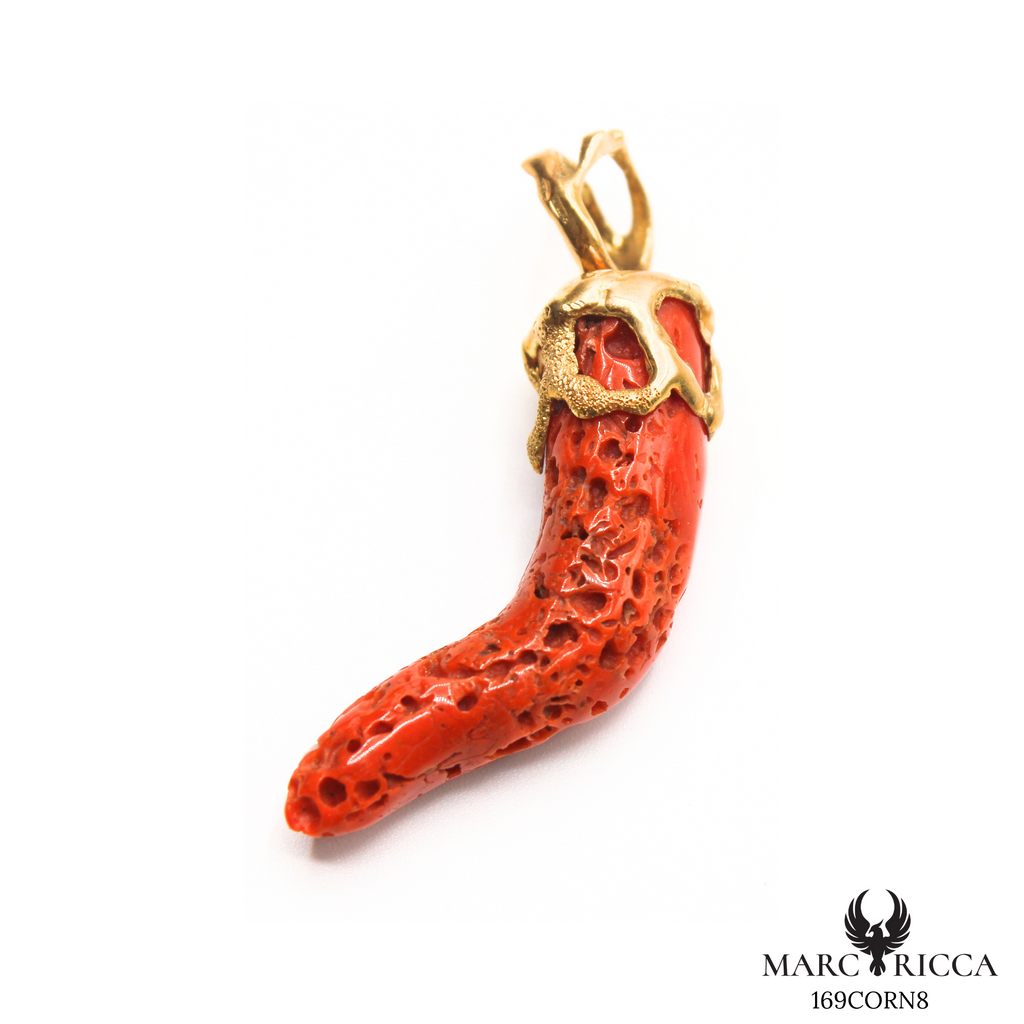 Pendentif Or Corail Corne Pièce Unique