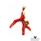 Pendentif Or Corail Branche & Perle nacre & Zirconium Pièce Unique