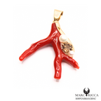 Pendentif Or Corail Branche & Perle nacre & Zirconium Pièce Unique