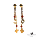 Boucles Or Corail Perle & Croix Pendante