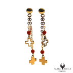 Boucles Or Corail Perle & Croix Pendante