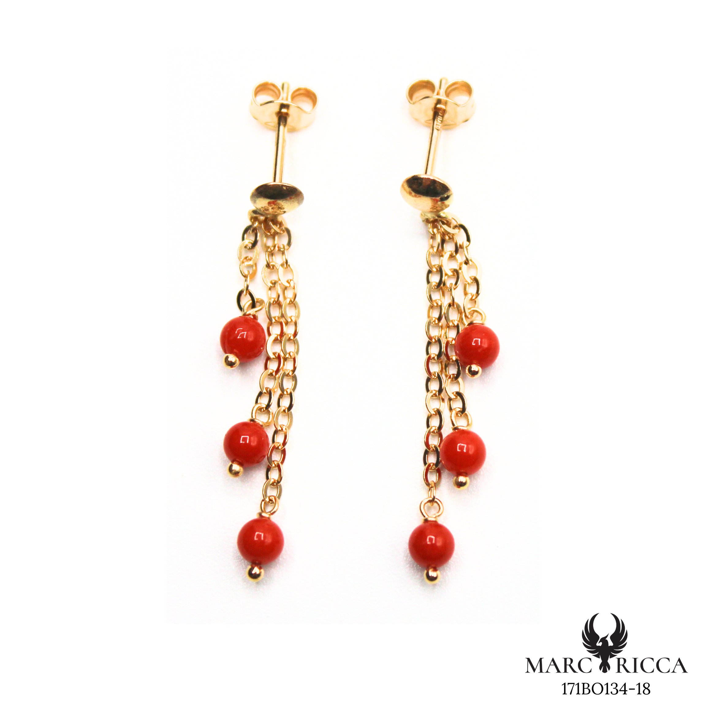 Boucles Or Pendante Corail Perle