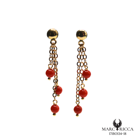 Boucles Or Pendante Corail Perle