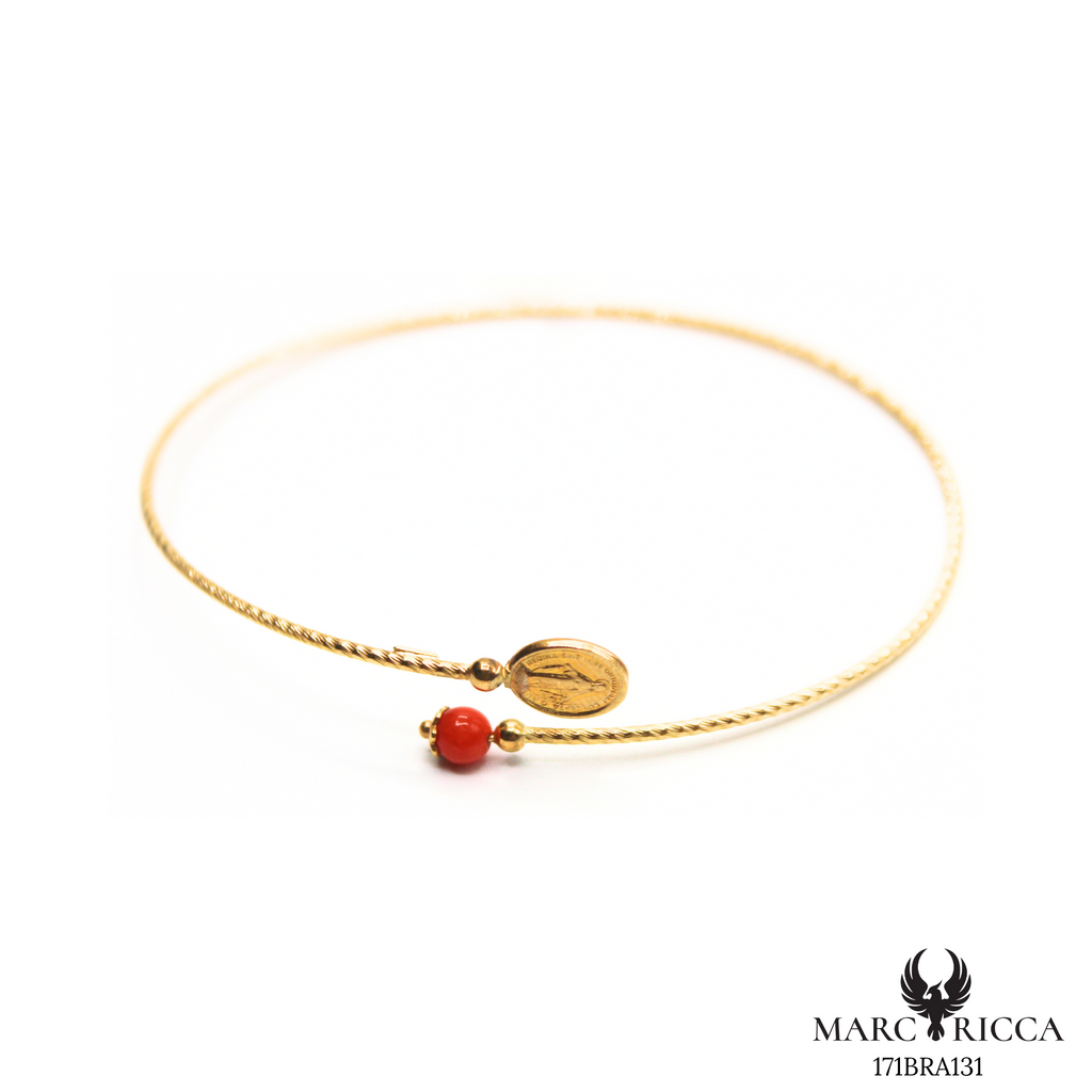 Bracelet Or Jonc Perle Corail & Madone