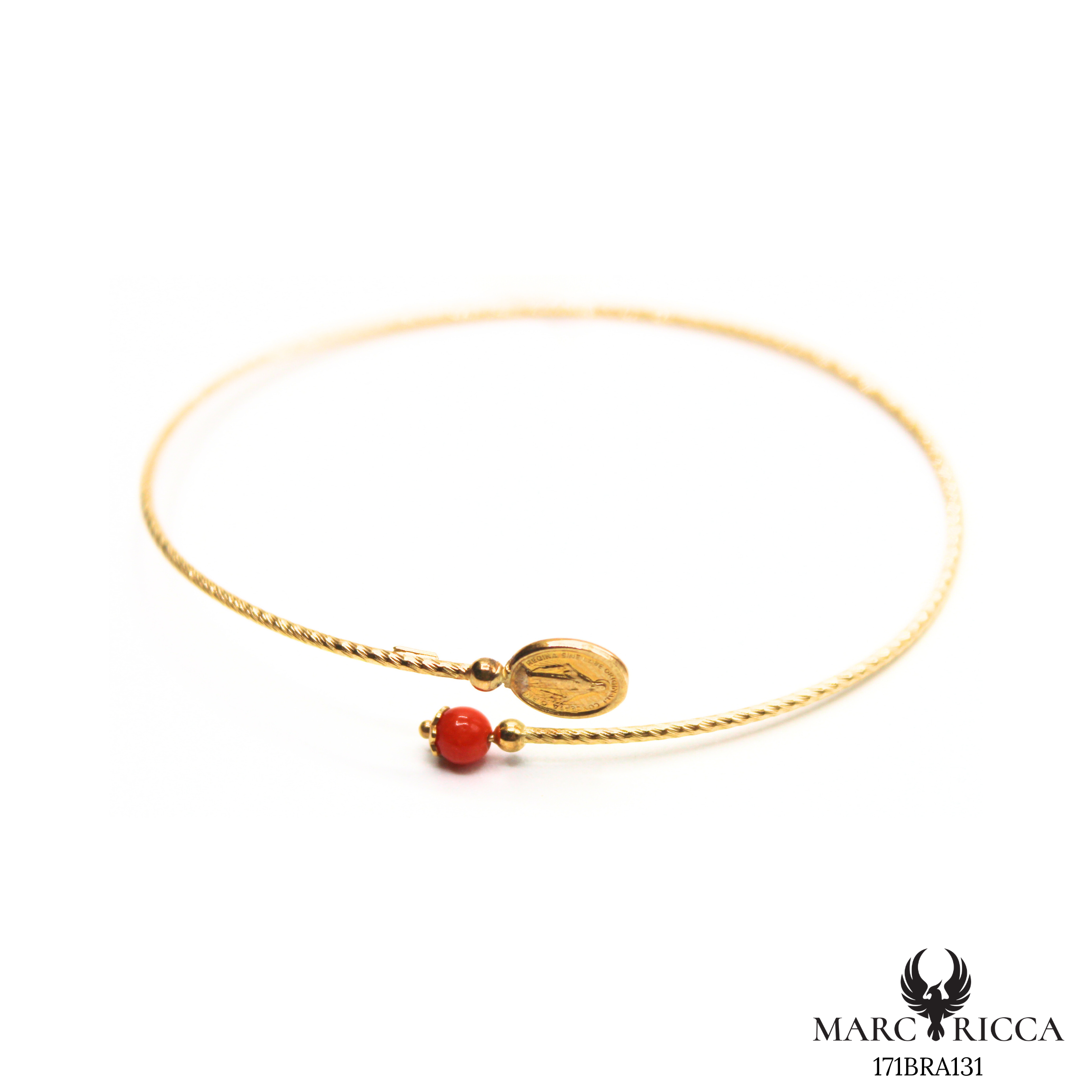 Bracelet Or Jonc Perle Corail & Madone