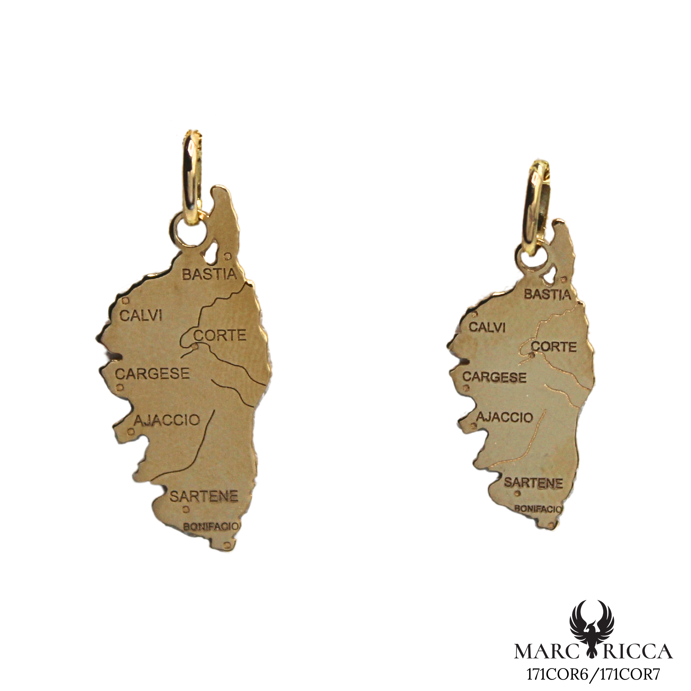Pendentif Or Corse Villes & Fleuves 18 ou 9 Carats 2.5cm/2cm