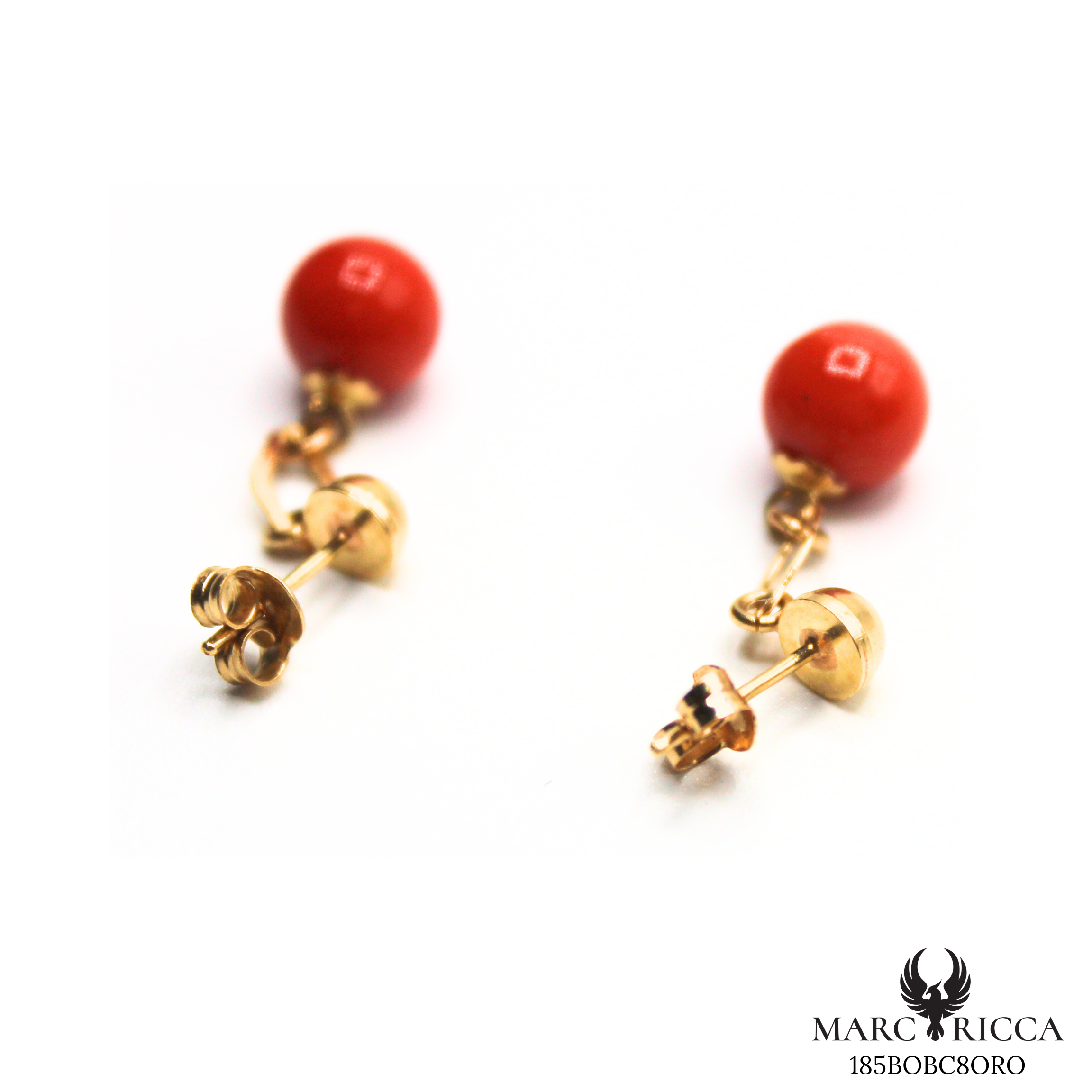 Boucles Or Pendante Corail Perle