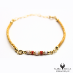 Bracelet Vermeil Cordon Perle Corail & Agathe ou Œil Tigre