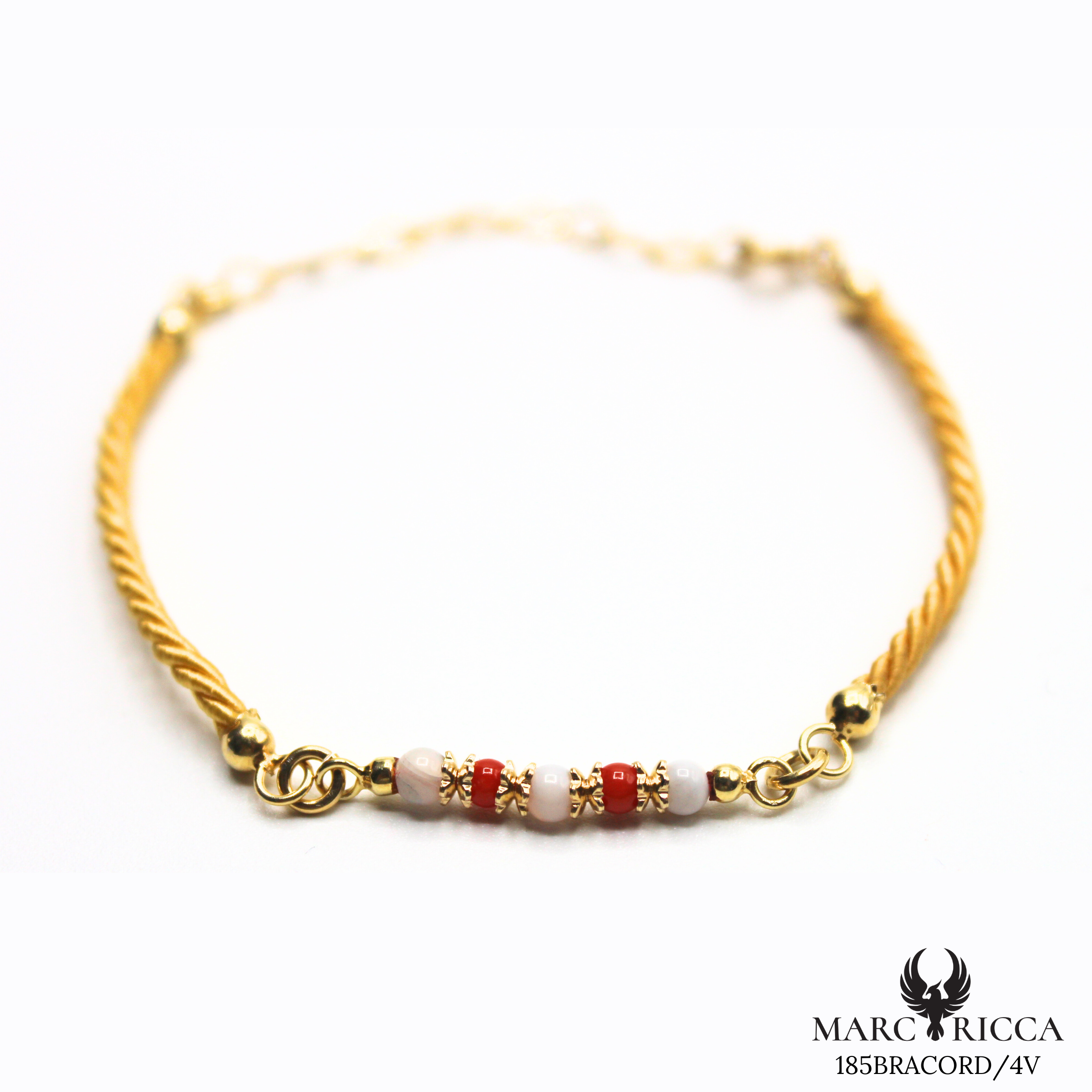 Bracelet Vermeil Cordon Perle Corail & Agathe ou Œil Tigre